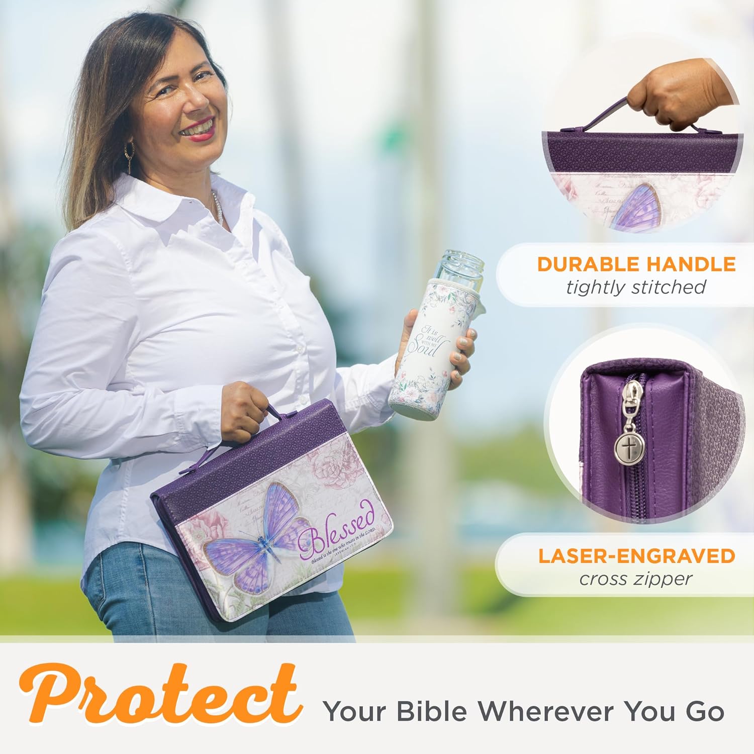 Christian Art Gifts Women's Fashion Bible Cover Blessed Butterfly Jeremiah 17:7, Purple Floral Faux Leather, Medium 4 - northernschoolofshiatsu.co.uk