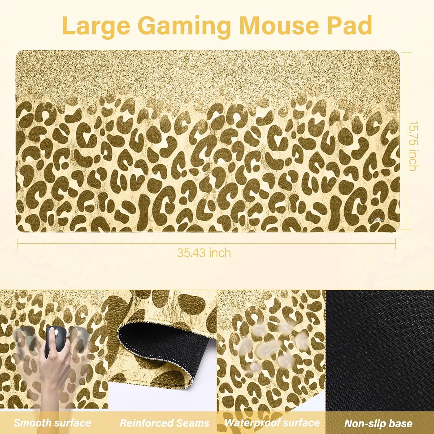 MOSISO Extended Gaming Mouse Pad&Massage Keyboard Wrist Rest&Mousepad&Wrist Rest&Coaster, Glitter Leopard Print Ergonomic Non-Slip Base Pad&Easy Typing Cushion with Memory Foam for Home Office, Gold 5 816FwTM ruL. AC SL1500 - northernschoolofshiatsu.co.uk