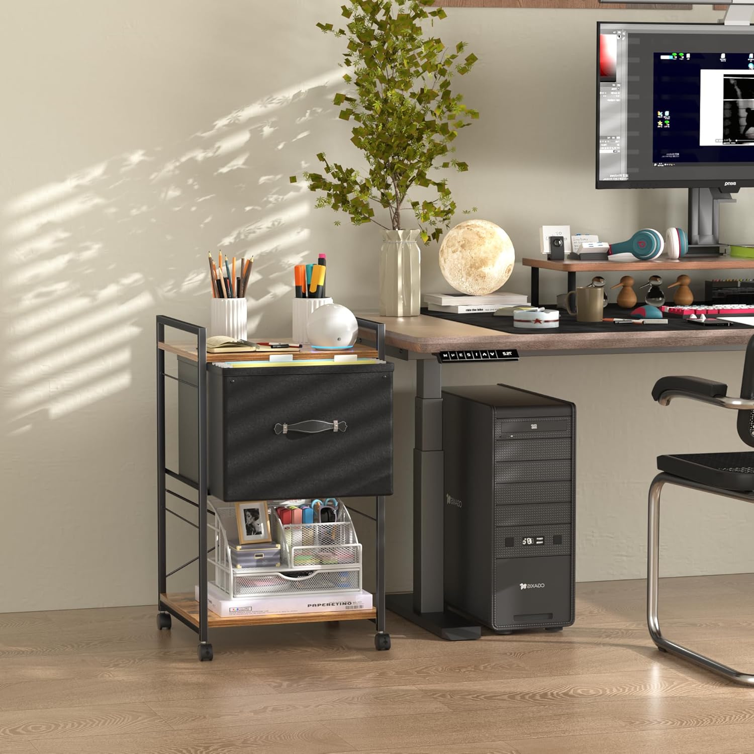 VECELO Rolling File Cabinet with Fabric Drawer Leather Pull Design, Printer Stand with Open Storage Shelf, Small Side Table for Bedroom, Living Room, Vintage Brown 9 816KYQacJJL. AC SL1500 - northernschoolofshiatsu.co.uk