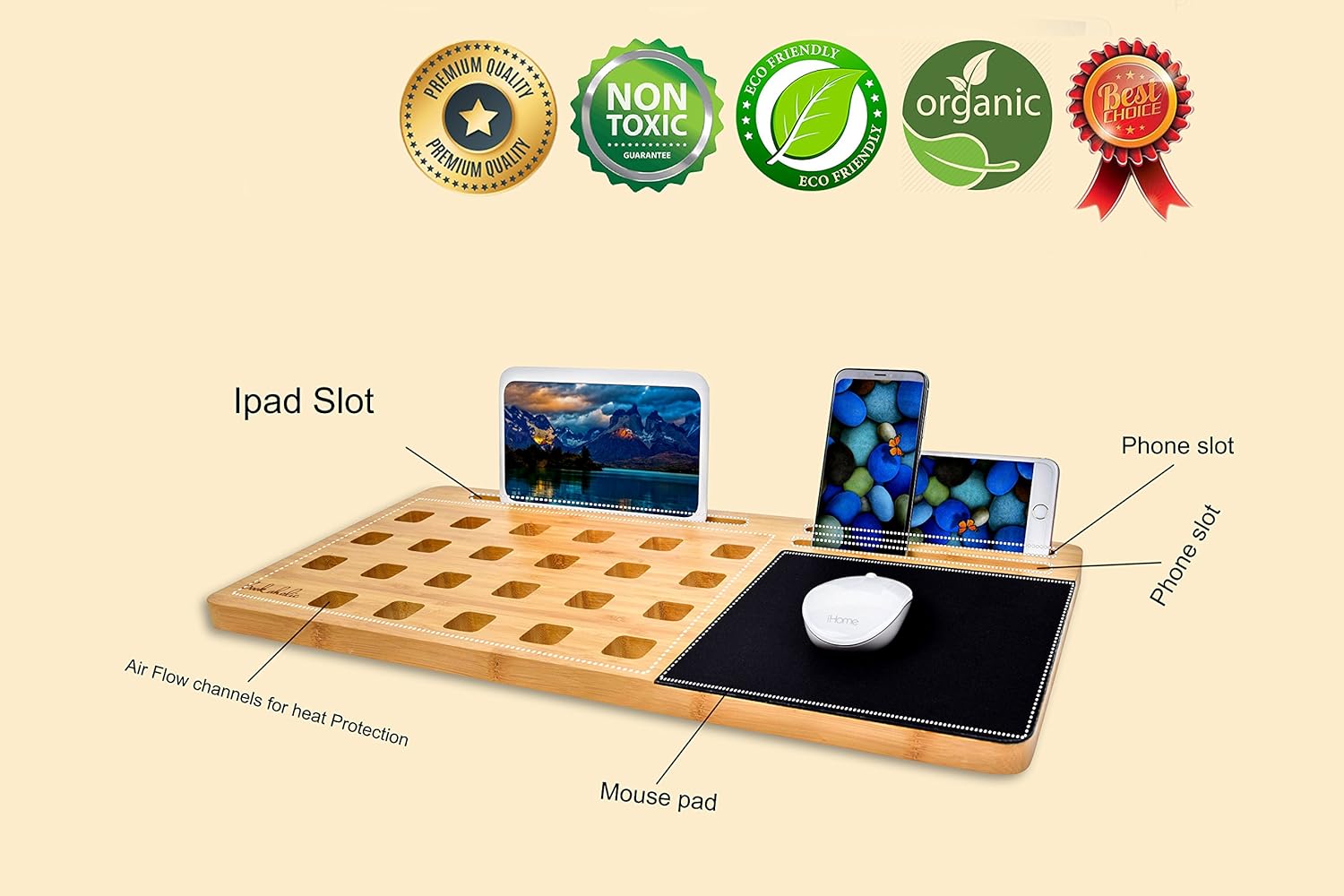 BOOKAHOLIC Lap Desk| Enhanced Organic Bamboo Lap Tray with Vent Holes & Built-in Fabric Covered Mouse Pad for 11",13",15" Laptops| Computer,Tablet, Phone Stand 2 8174gPLQWkL. AC SL1500 - northernschoolofshiatsu.co.uk