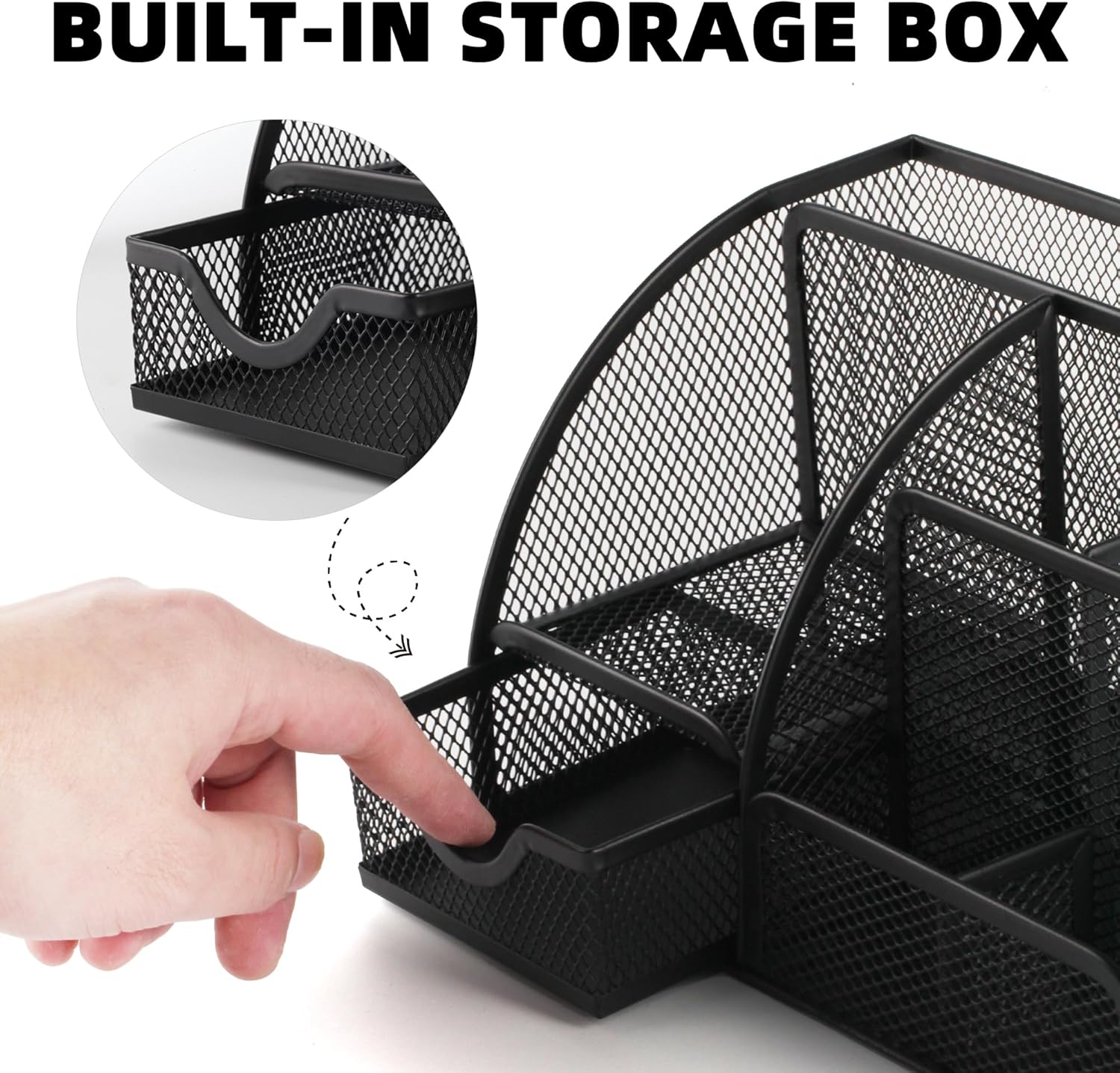 Mesh Metal Desktop Organizer Office Box with Pen Holder and Desktop Accessory Storage Basket, 7 Compartments, Black 3 - northernschoolofshiatsu.co.uk