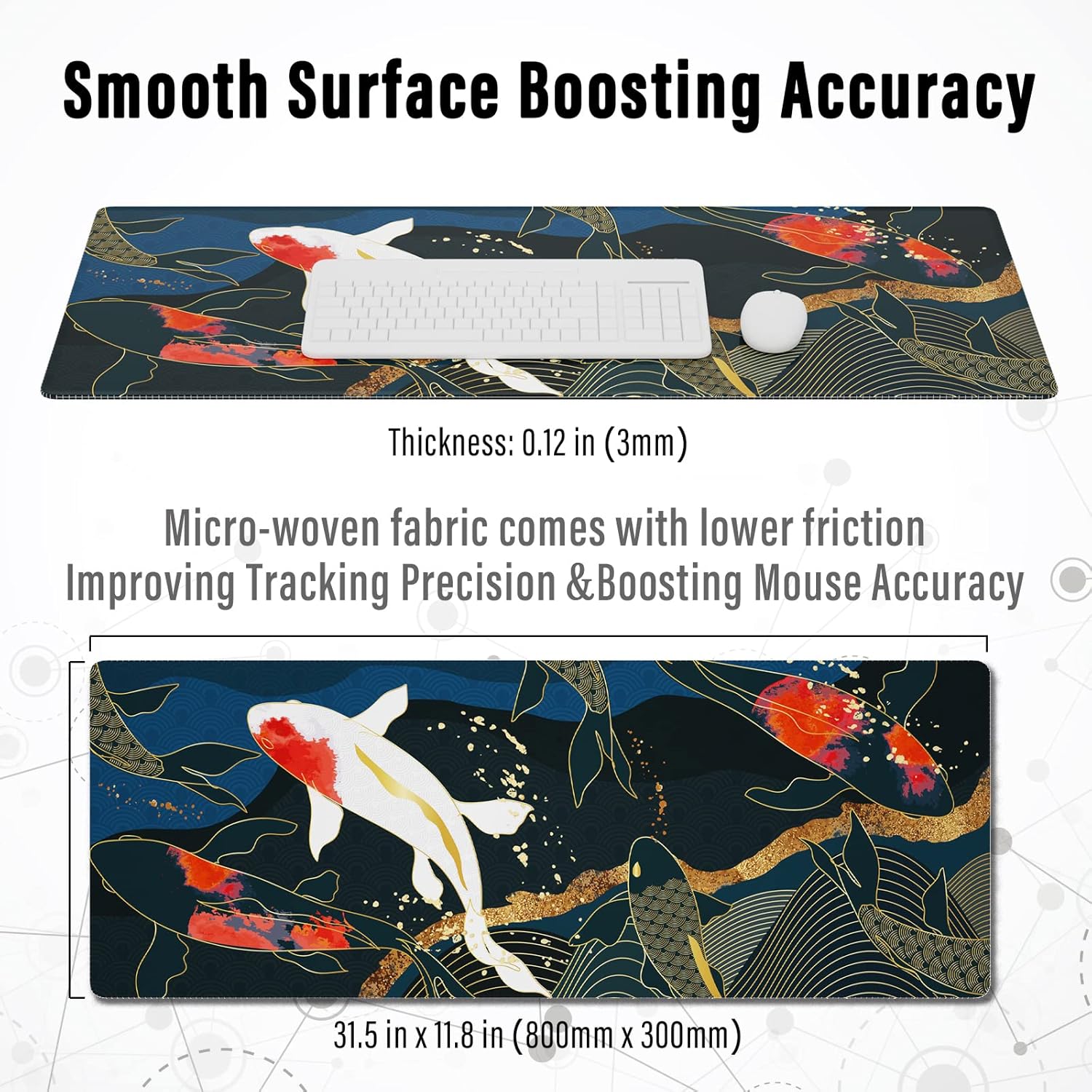 Ovenbird Large Gaming Mouse Pad with Stitched Edges, Minimalist Topographic Map Desk Mat, Extended XL Mousepad with Anti-Slip Base, Cool Desk Pad for Keyboard and Mouse, 31.5 x 11.8 in, White 21 - northernschoolofshiatsu.co.uk