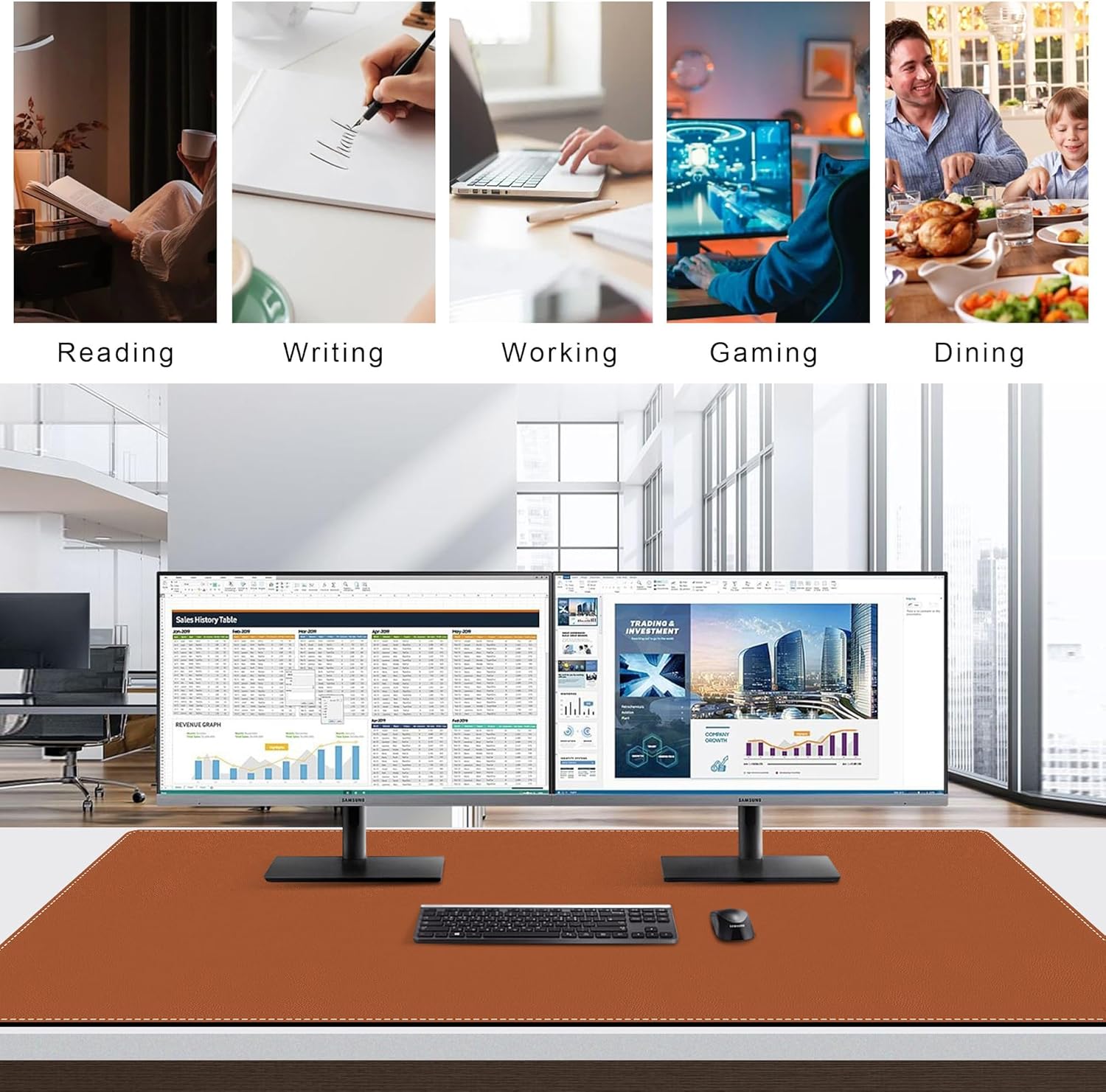 Mydours Cork & PU Leather Desk Mat, 40" x 20" Large Gaming Mouse Pad XL, Dual-Sided Portable Desk Pad Blotter, Keyboard Computer Desktop Protector for Gift Office Home (Brown) 8 818HWodStVL. AC SL1500 - northernschoolofshiatsu.co.uk