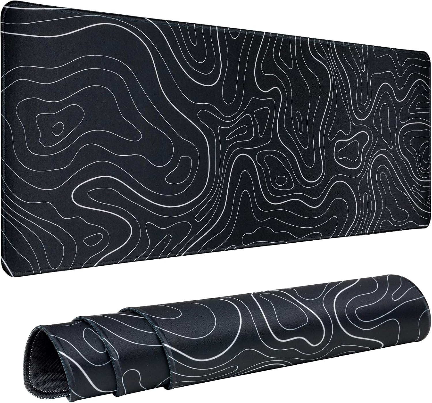 Gaming Mouse Pad Large 31.5 x 11.8in Topographic Keyboard Mousepad for Non-Slip Base and Stitched Edge, Extended Desk Pad XL Desk Mat (Black) 1 - northernschoolofshiatsu.co.uk