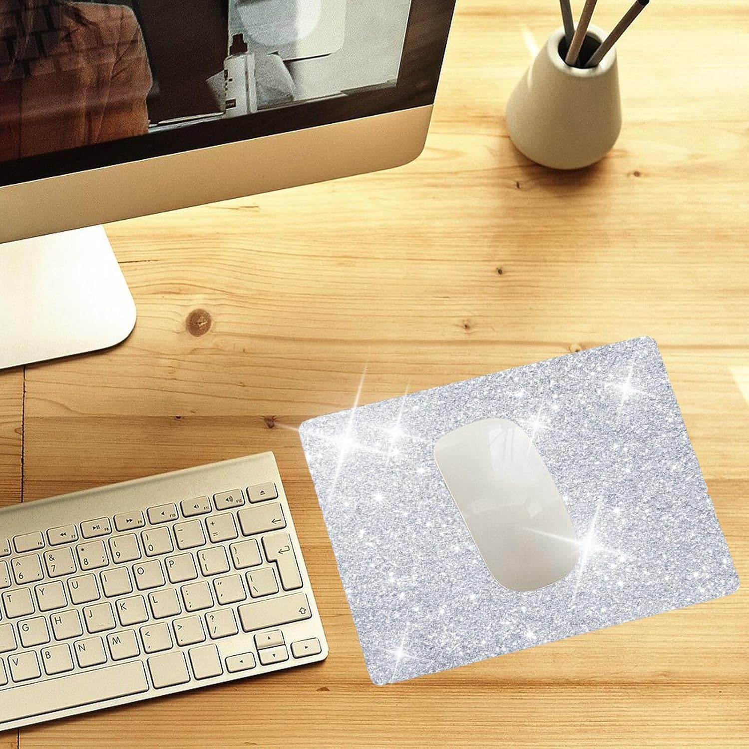 Mouse Pad Diamond Silver Glitter Sparkle Mousepad Bling Desk Accessories Gaming Bling Rubber Pads for Laptop, One Size 93 81BPWStMcOL. AC SL1500 - northernschoolofshiatsu.co.uk