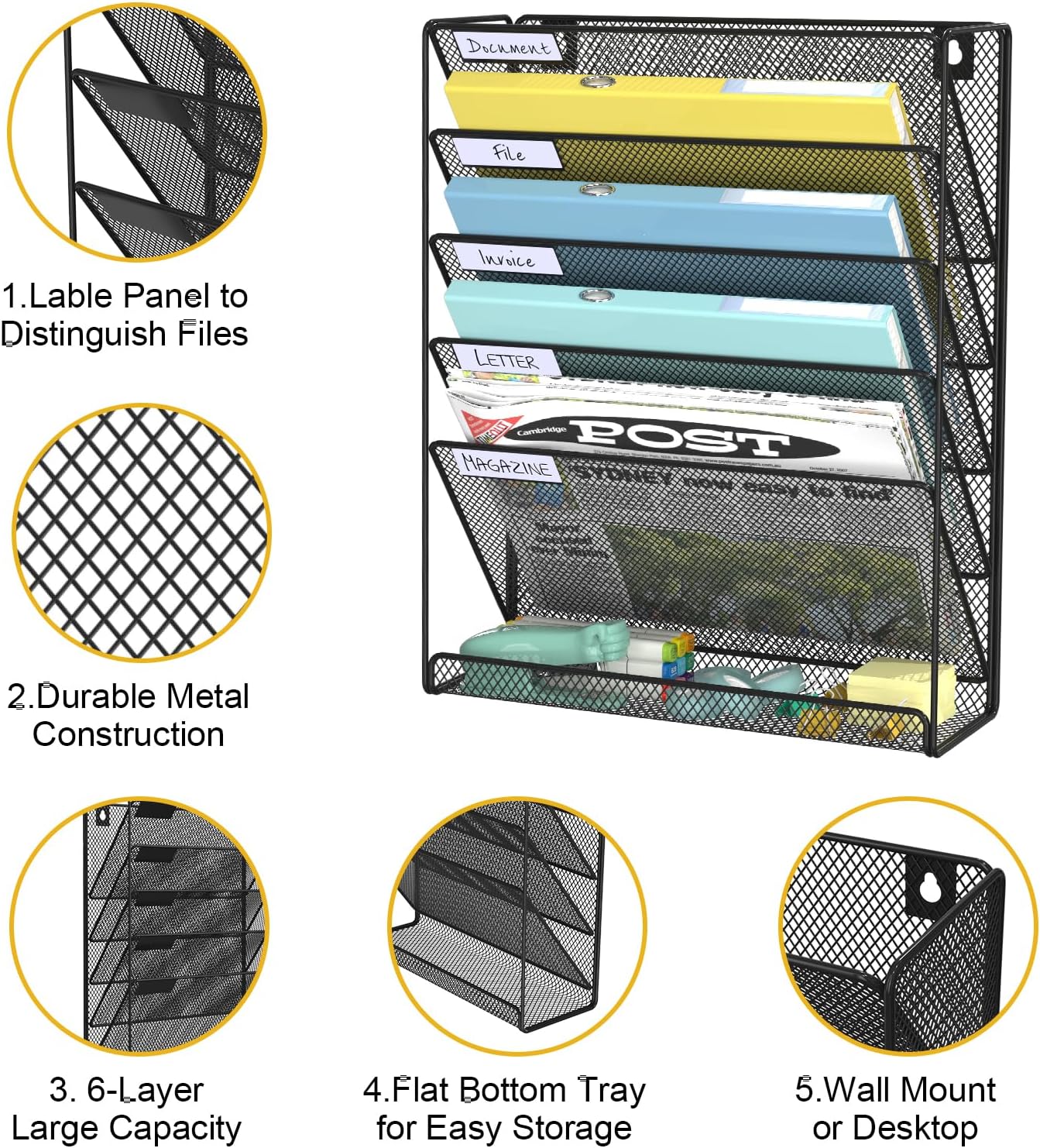 Hanging Folder Organizer Mesh 6 Tier, Wall File Organizer Hanging Paper Organizer, Wall Mount Mail Organizer, Office Organization and Storage Rack for Home Office, Black 3 81CJmJleSZL. AC SL1500 - northernschoolofshiatsu.co.uk