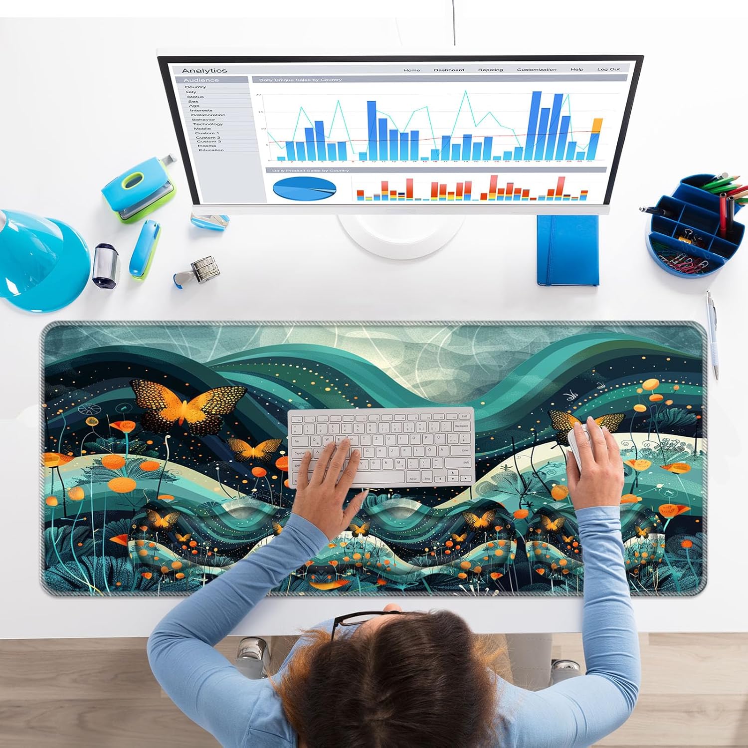 Keyboard Wrist Rest Set,Memory Foam Wrist Support Mouse Pad,31.5"x11.8" Desk Mat for Comfortable Typing & Pain Relief,Non-Slip Base for Office & Home Use - Abstract Flower 119 - northernschoolofshiatsu.co.uk