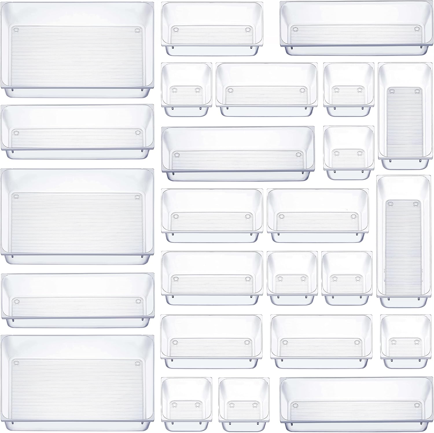 25 PCS Clear Plastic Drawer Organizers Set, 4-Size Versatile Bathroom and Vanity Drawer Organizer Trays, Storage Bins for Makeup, Bedroom, Kitchen Gadgets Utensils and Office Accessories 1 - northernschoolofshiatsu.co.uk