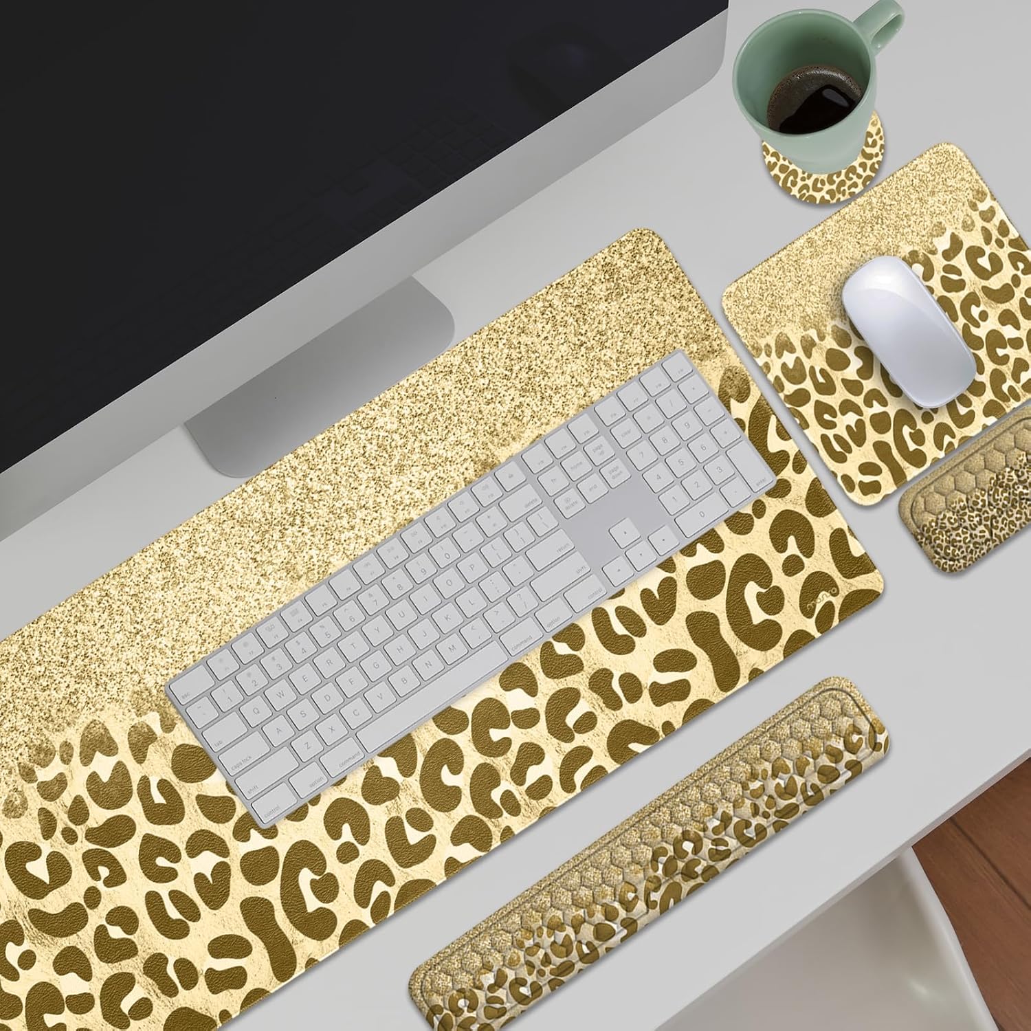 MOSISO Extended Gaming Mouse Pad&Massage Keyboard Wrist Rest&Mousepad&Wrist Rest&Coaster, Glitter Leopard Print Ergonomic Non-Slip Base Pad&Easy Typing Cushion with Memory Foam for Home Office, Gold 2 81E3yAAtIvL. AC SL1500 - northernschoolofshiatsu.co.uk