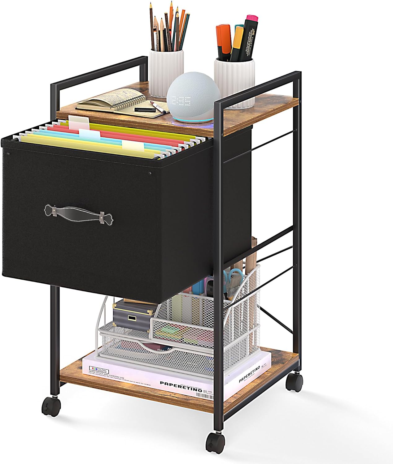 VECELO Rolling File Cabinet with Fabric Drawer Leather Pull Design, Printer Stand with Open Storage Shelf, Small Side Table for Bedroom, Living Room, Vintage Brown 1 81F94vOWQSL. AC SL1500 - northernschoolofshiatsu.co.uk