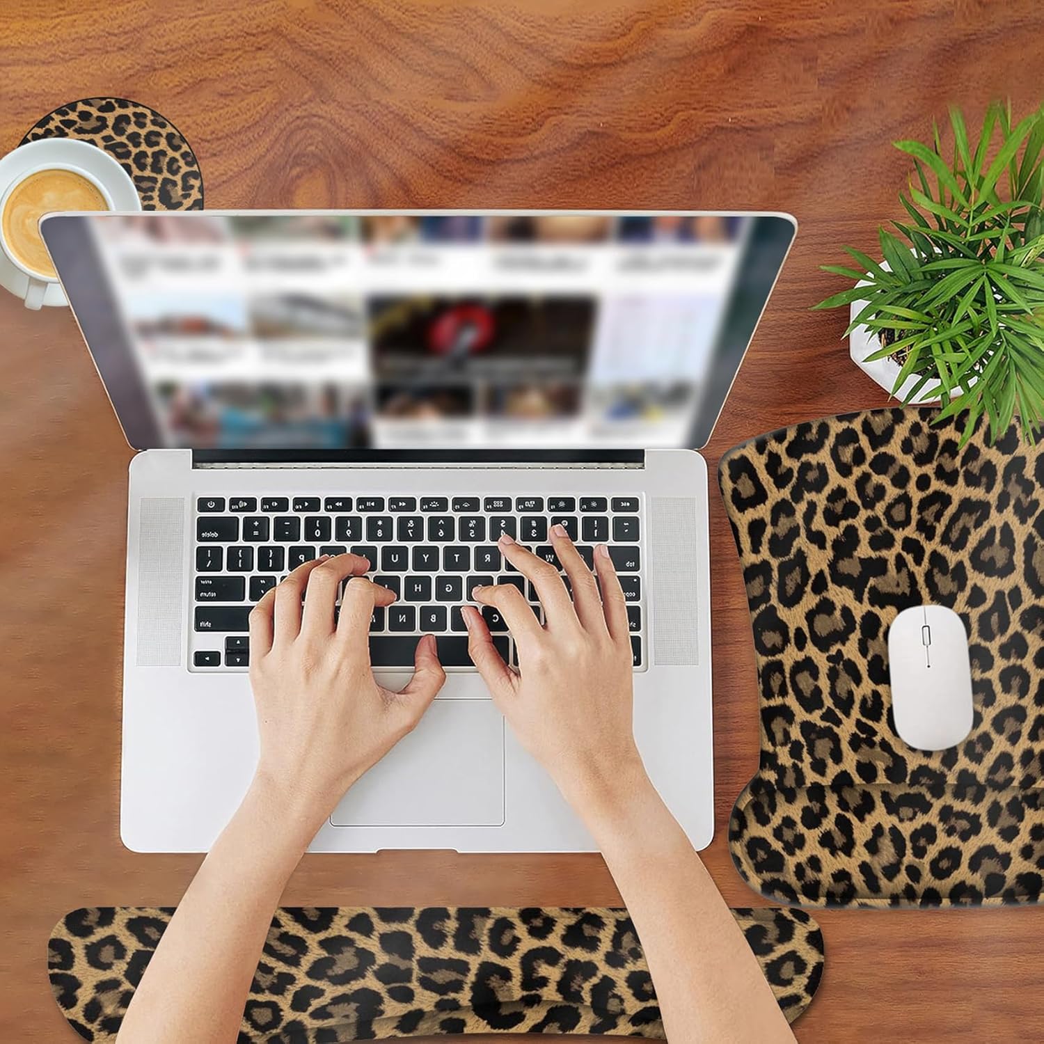 Ergonomic Mouse Pad, Mouse Wrist Rest Pad + Keyboard Wrist Rest Pad + Coaster, Made of Memory Foam, Easy to Use and Relieve Wrist Pain, Computer, Games, Office, Home - Leopard Print 2 - northernschoolofshiatsu.co.uk