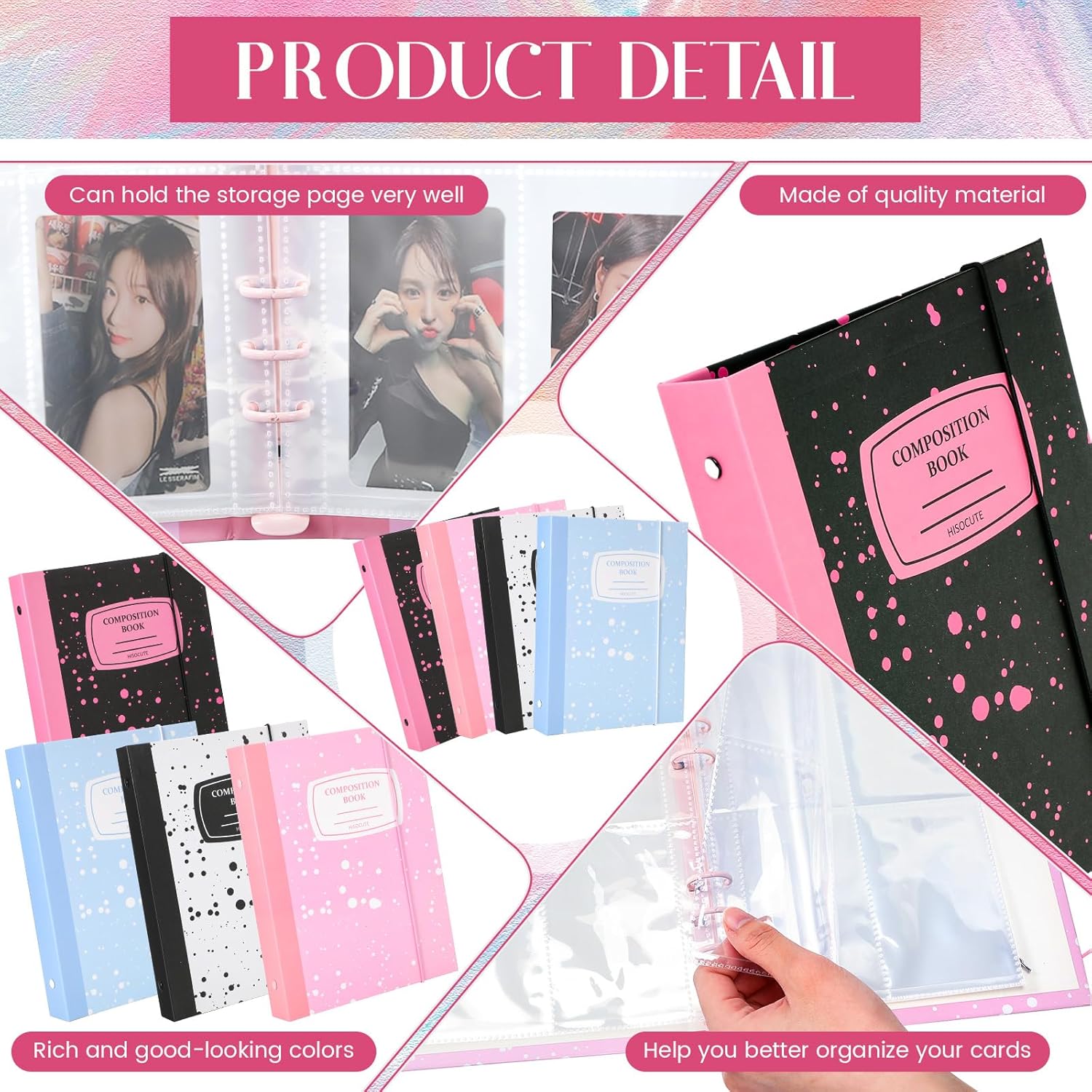 Honoson 4 Pcs A5 Binder Kpop Photocard Binder Album with 20 Pcs 160 Pockets Kpop Photocard Sleeve 6 Ring Inner Refills and Stickers Holder Book for Picture Card Storage(Splash Pattern) 3 81GpsmEg1SL. AC SL1500 - northernschoolofshiatsu.co.uk