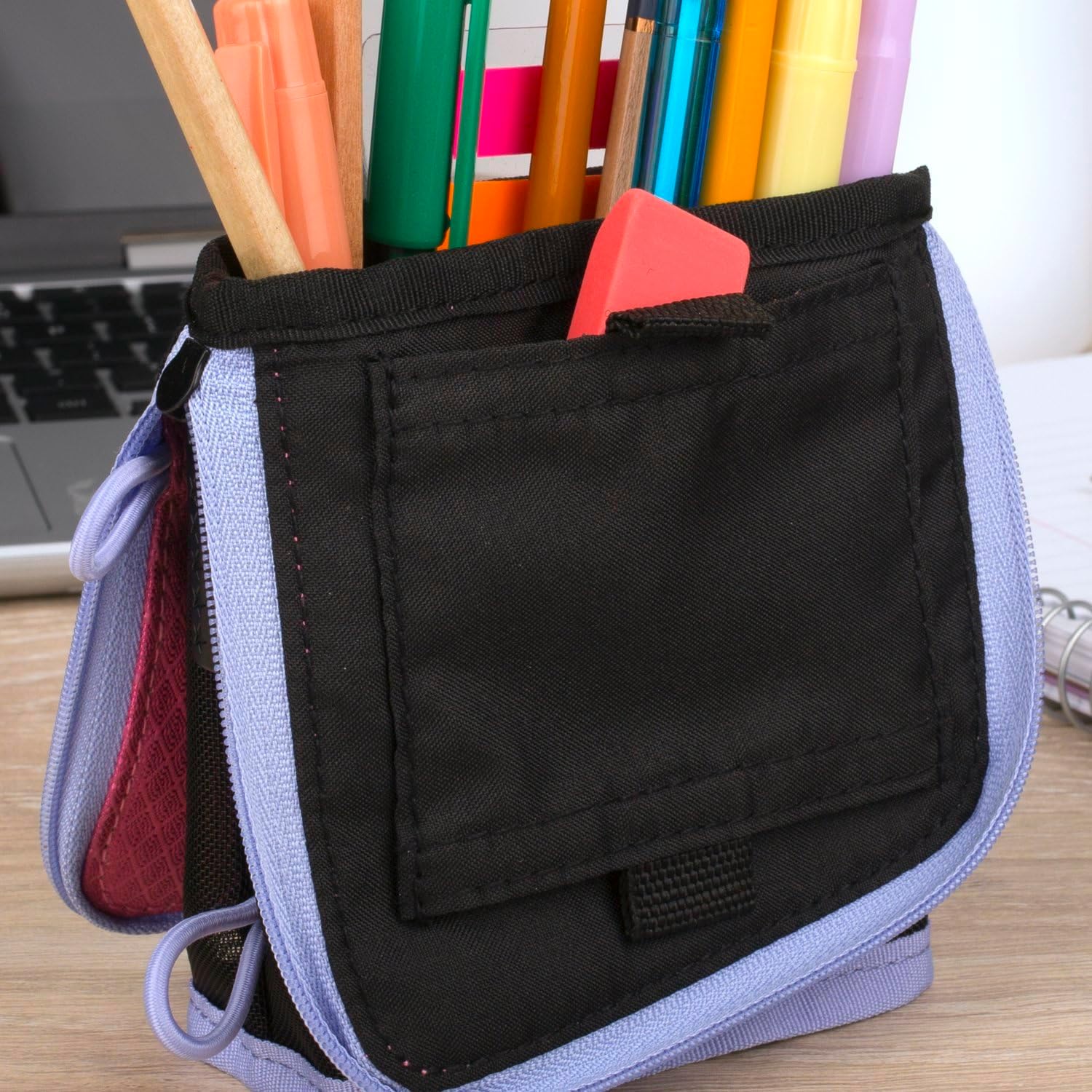 Five Star Pencil Pouch, Pen Case, Storage Organizer for School Supplies Earbuds Chargers Cables Makeup, Stand 'N Store, Fits 3 Ring Binder, Navy/Pink (505160B-ECM) 5 81Gs28lsCdL. AC SL1500 - northernschoolofshiatsu.co.uk