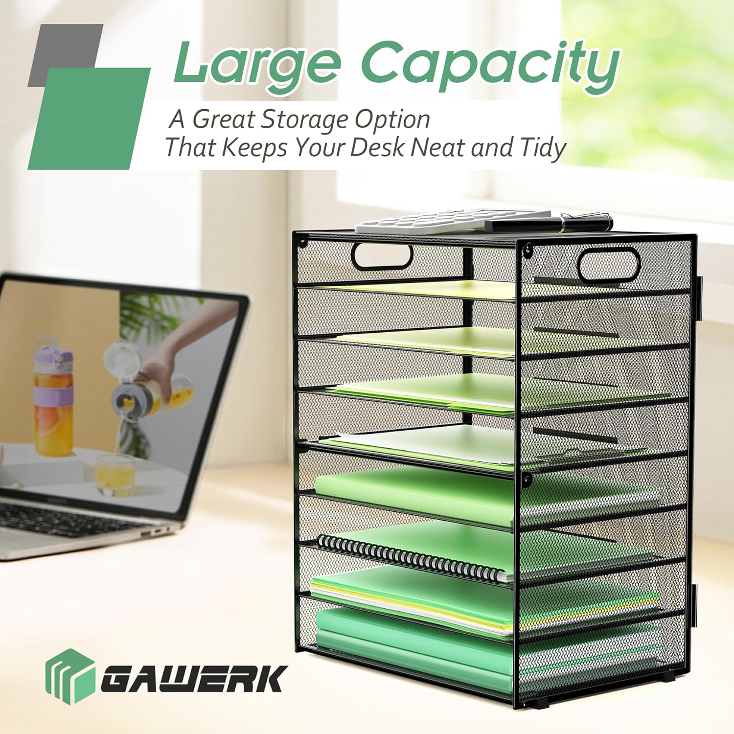 9-Tier Paper Organizer Letter Tray with Handle, Mesh File Organizer Paper Sorter Holder, Desk Organizer for Office Home School, Black 5 - northernschoolofshiatsu.co.uk