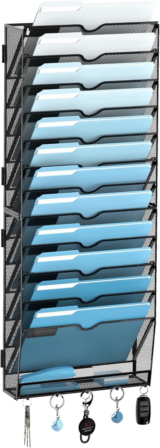SUPEASY 13-Tier Wall File Organizer, Wall File Holder with Hooks, Mesh Hanging File Organizer, Mail Organizer Wall Mounted for Papers, Folders, Office Magazine Rack, Assembly Needed, Black 1 81HhaN2r9HL. AC SL1500 - northernschoolofshiatsu.co.uk