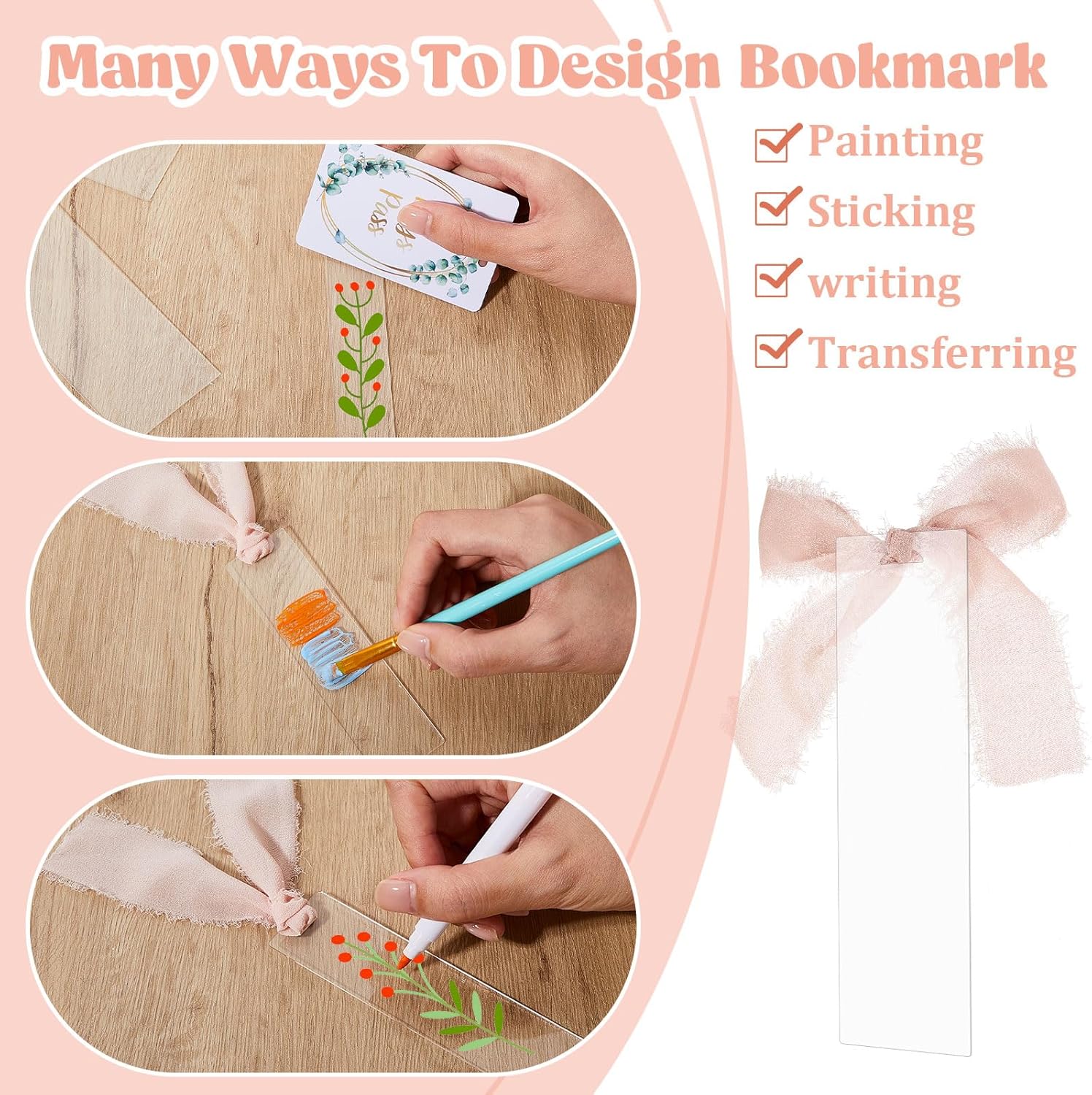 Yeaqee 100 Pcs Acrylic Bookmark Blanks Clear Bookmarks Acrylic Tags with 2 Rolls Ribbon DIY Craft Transparent Bookmark for Reading Lovers for School Presents(5.9 x 2 Inch,Dusty Pink) 30 81IOsIO1B L. AC SL1500 - northernschoolofshiatsu.co.uk