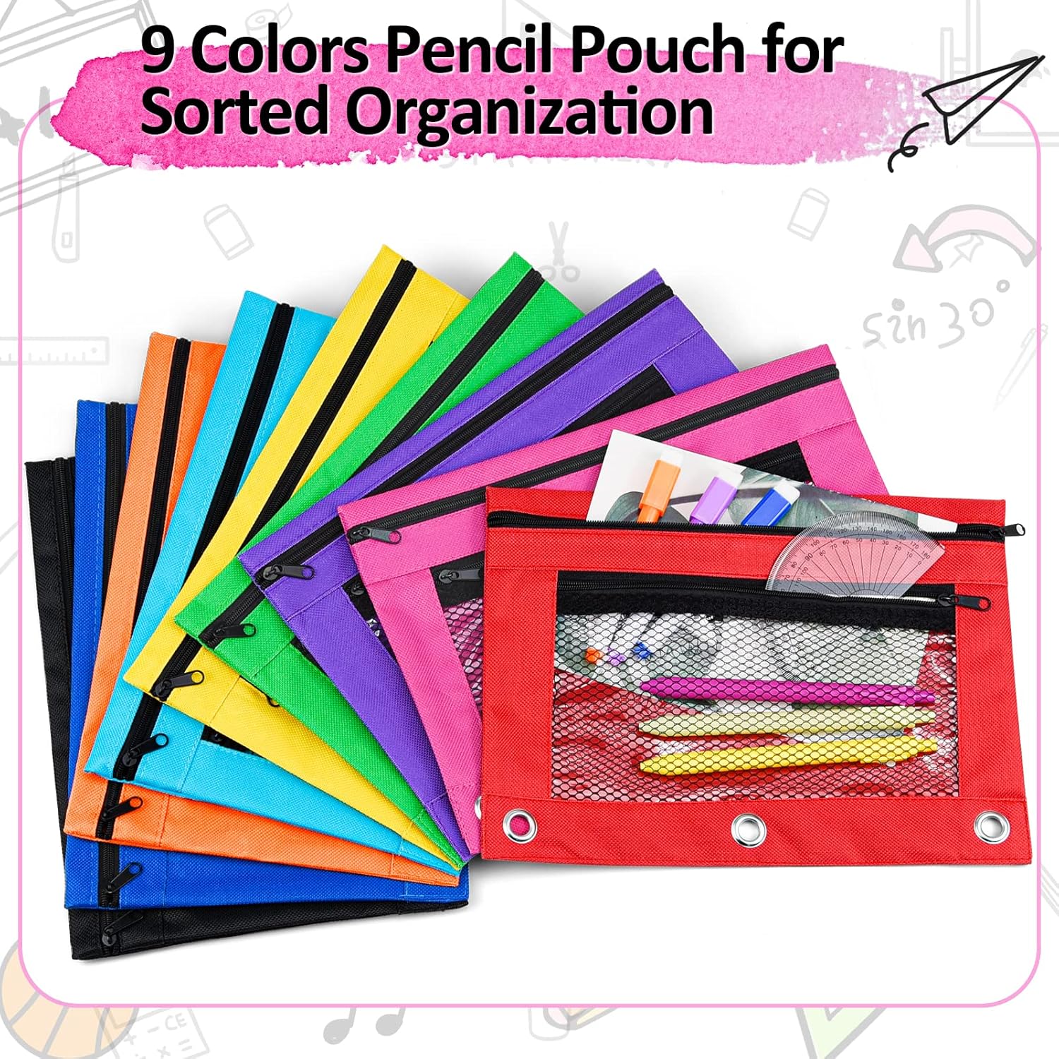 EAONE 36 Pack Pencil Pouch for 3 Ring Binder with Zipper, Double Pockets Pencil Case Bag Bulk for School Student, Office, Home, Classroom Supplies, 9 Colors 20 81Ienmmo+hL. AC SL1500 - northernschoolofshiatsu.co.uk