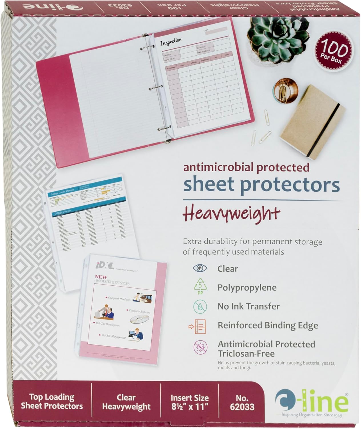 C-Line Clear Top-Loading Heavyweight Antimicrobial Poly Sheet Protectors, 8.5 x 11 Inches, 100 per Box (62033) 4 81IqdRkldlL. AC SL1500 - northernschoolofshiatsu.co.uk