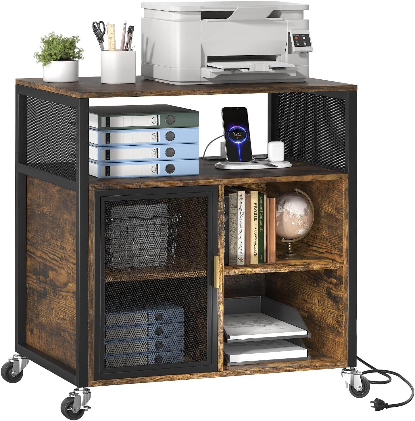 Printer Stand with Storage, File Cabinet w/Wheels and Charging Station, Industrial Printer Table for Home Office, 4-Tier Filing Cabinet for Printer Paper, Letter, File Organization(Brown) 1 81JgCUefE4L. AC SL1500 - northernschoolofshiatsu.co.uk
