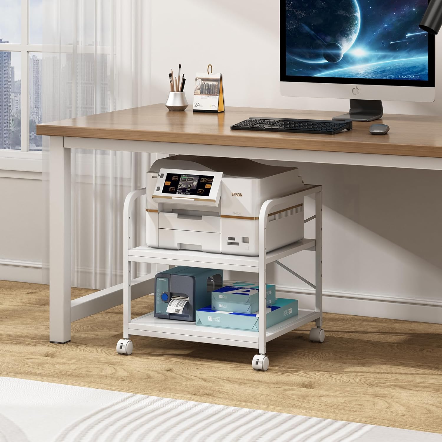 2 Tier Under Desk Printer Stand with Storage, 20 Inches Deep Large Printer Table with Height Adjustable Shelf, Rolling Printer Cart with Wheels for Home Office - Black 14 81KE8QQCR1L. AC SL1500 - northernschoolofshiatsu.co.uk