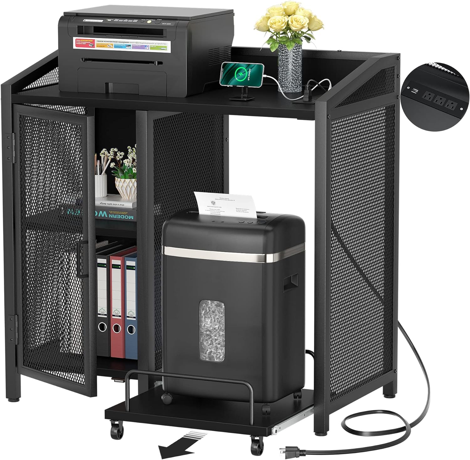 Unikito File Cabinet with Paper Shredder Stand On Wheel, Modern Vertical Filing Cabinet with Socket and USB Charging Port, Large Printer Stand with Adjustable Storage Shelf Rack for Home Office, Black 1 81KG7ejUwvL. AC SL1500 - northernschoolofshiatsu.co.uk