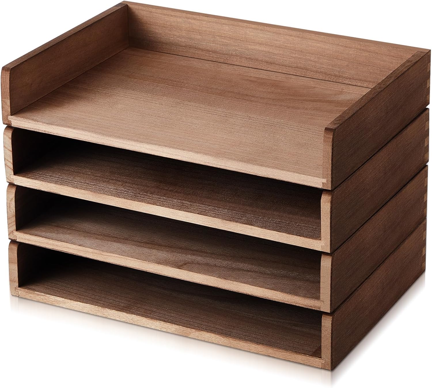 Yeaqee 4 Pcs Stackable Paper Tray Wood Desk Organizer Letter Tray Desktop Letter Size Office Wooden Desk Shelf Paper Holder Folder Organization Rack for Mail File Document(Dark Wood Color) 1 - northernschoolofshiatsu.co.uk