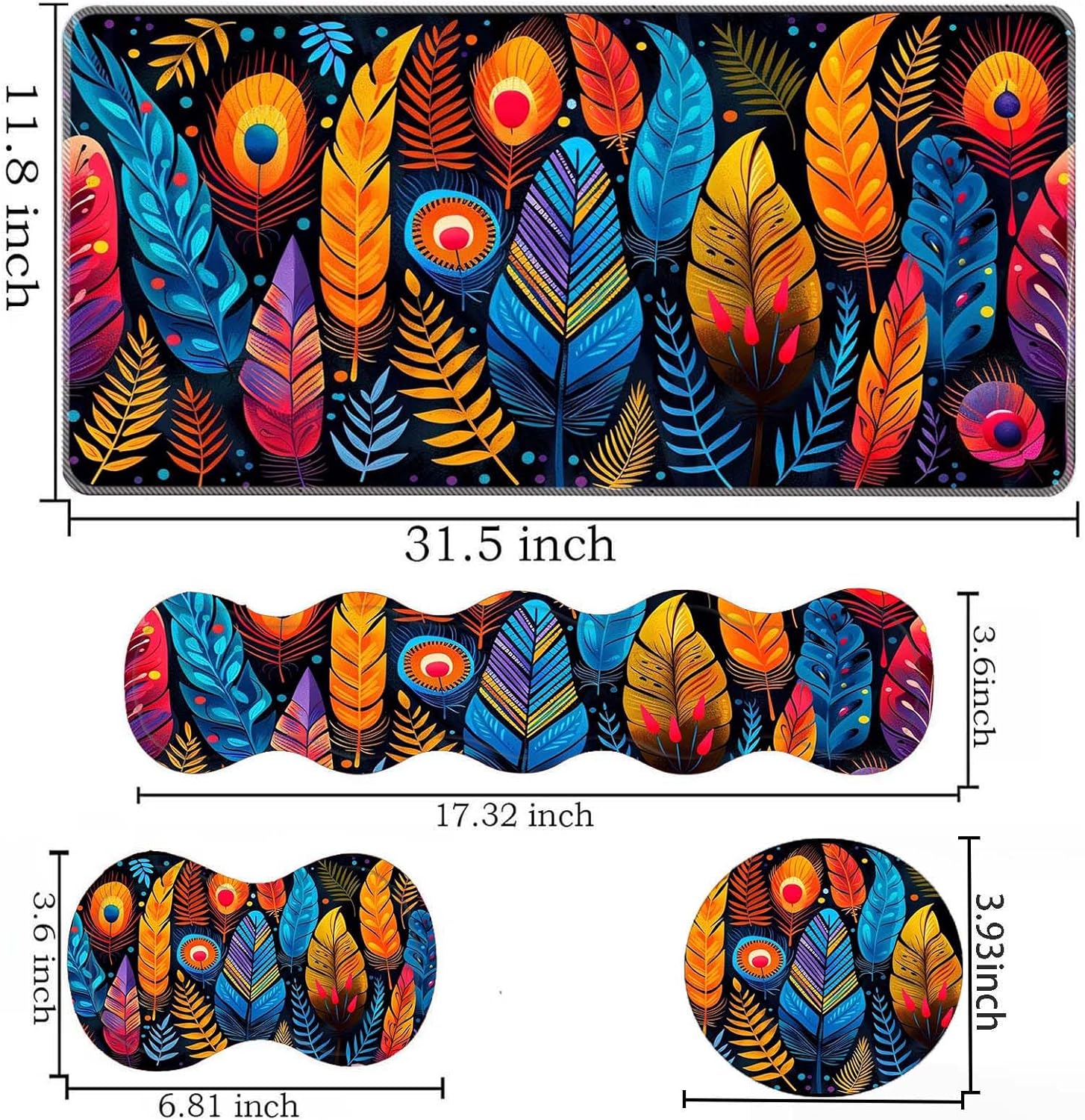 Keyboard Mouse Pad Set,Large Desk Pad+Keyboard Wrist Rest+Mouse Pad Wrist Support+Coaster,Easy Typing Pain Relief Non-Slip Mousepad Wrist Support Mousepad Home Office,Colorful Bird Feathers 38 81LekHevJlL. AC SL1500 - northernschoolofshiatsu.co.uk