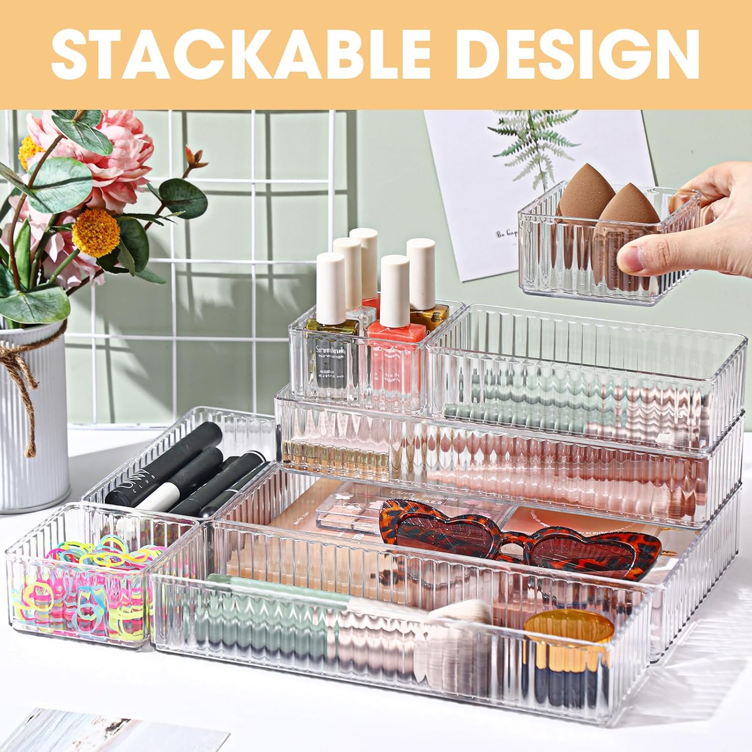 18 Pcs Clear Drawer Organizer Stackable 4 Size Clear Makeup Drawer Organizer Trays Acrylic Bathroom Vanity Storage Bins for Cosmetic, Jewelries, Office Supply, Kitchen Utensils(Stripes) 2 81Lt9Gzi4vL. AC SL1500 - northernschoolofshiatsu.co.uk