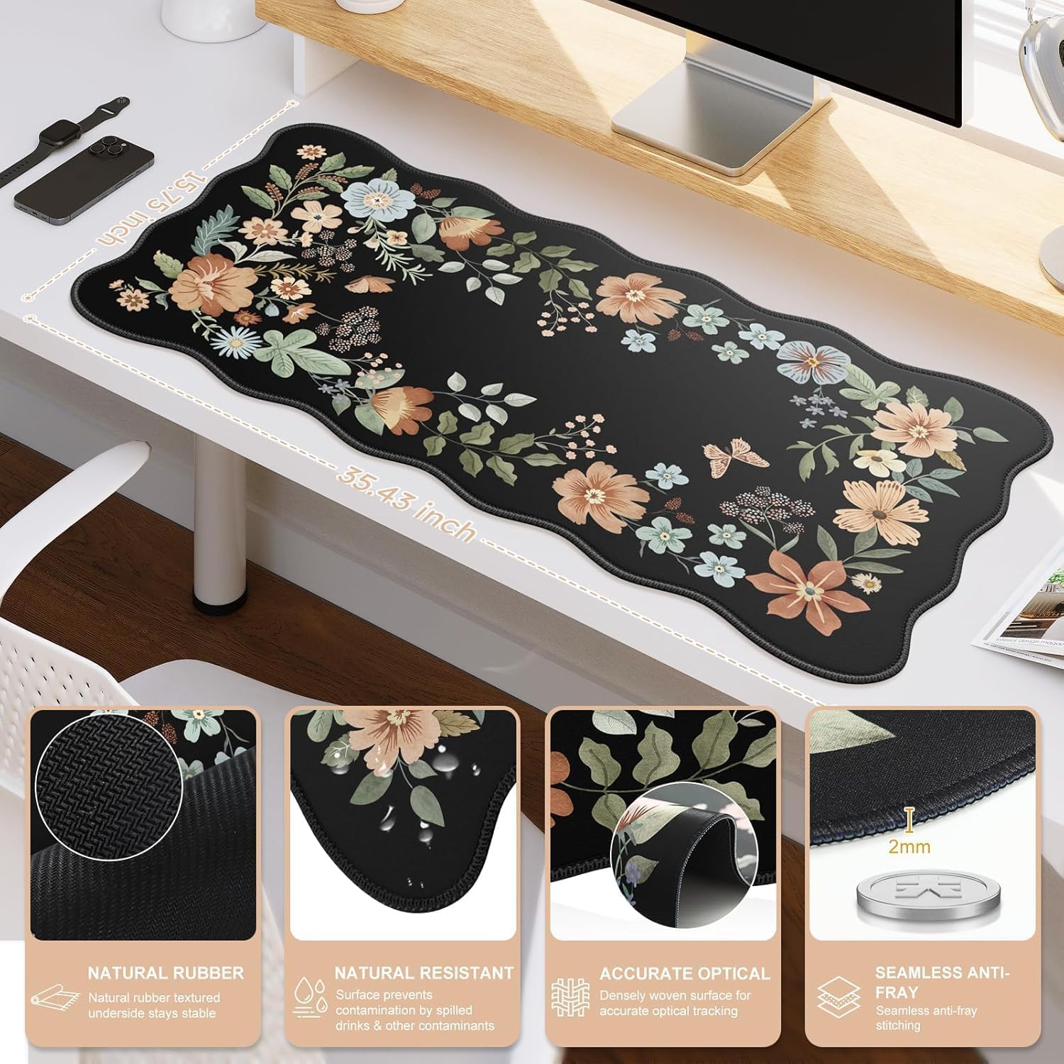 4 in 1 Large Mouse Pad for Desk, Floral Desk Mat, Ergonomic Mouse Pad with Wrist Support, Smooth Gaming Desk Mat, Non Slip Desk Pad for Keyboard and Mouse (Black) 6 81M2dZlmoLL. AC SL1500 - northernschoolofshiatsu.co.uk
