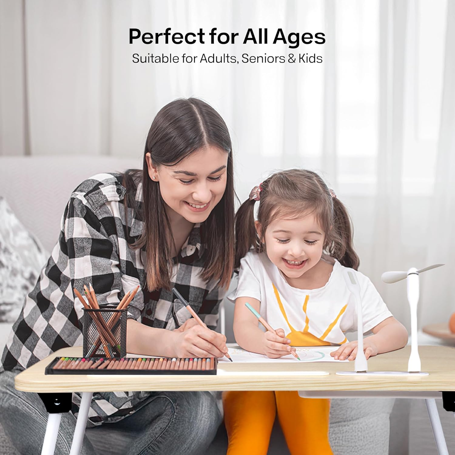 Aerolife Portable Laptop Bed Desk, Foldable Laptop Table with USB Port, Storage Drawer, Cup Holder & Tablet Slot, Adjustable Lap Desk Stand - Natural 7 - northernschoolofshiatsu.co.uk