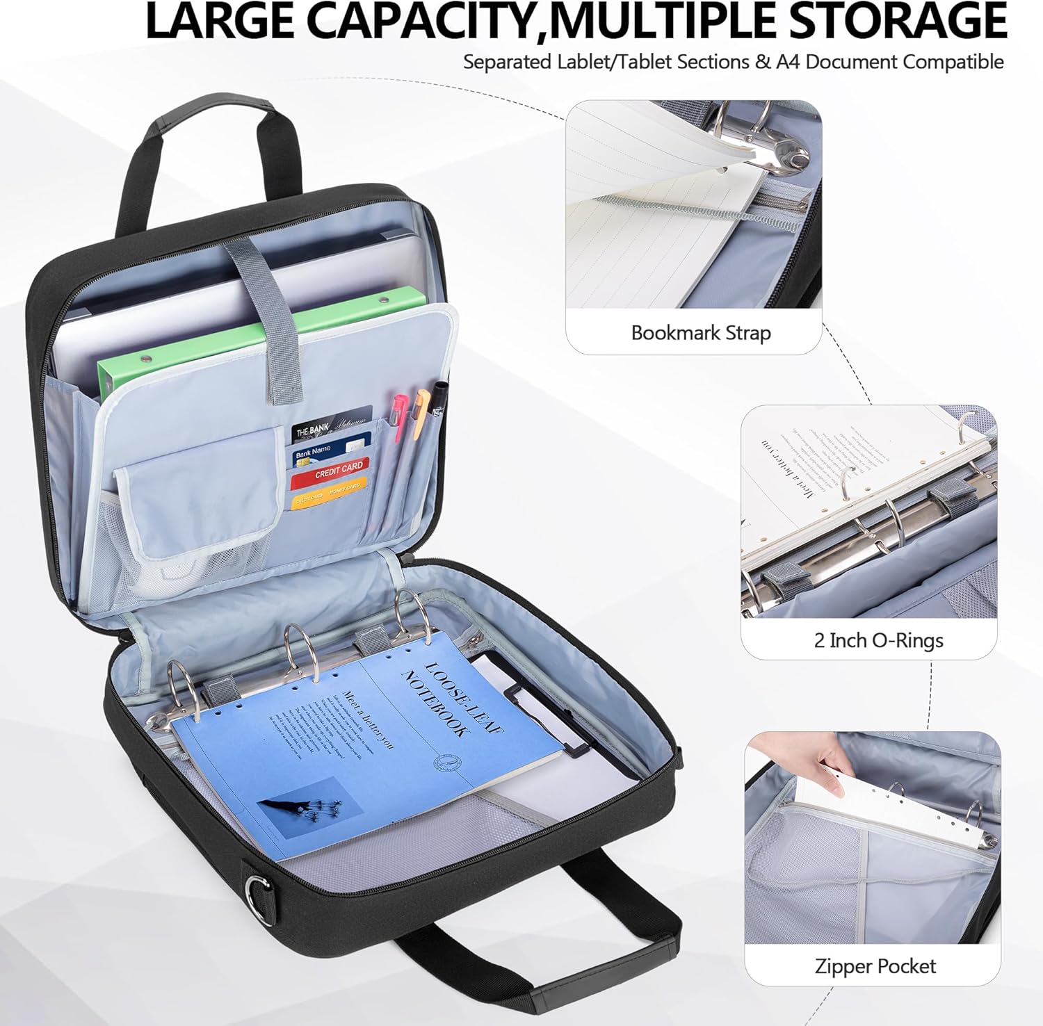 3 Ring Zipper Binder, 2 Inch Ring Binder Bag with Strap and 500 Sheet Capacity, Fits for 13" Laptop, Black (Patent Design) 5 81Of0lUVBsL. AC SL1500 - northernschoolofshiatsu.co.uk