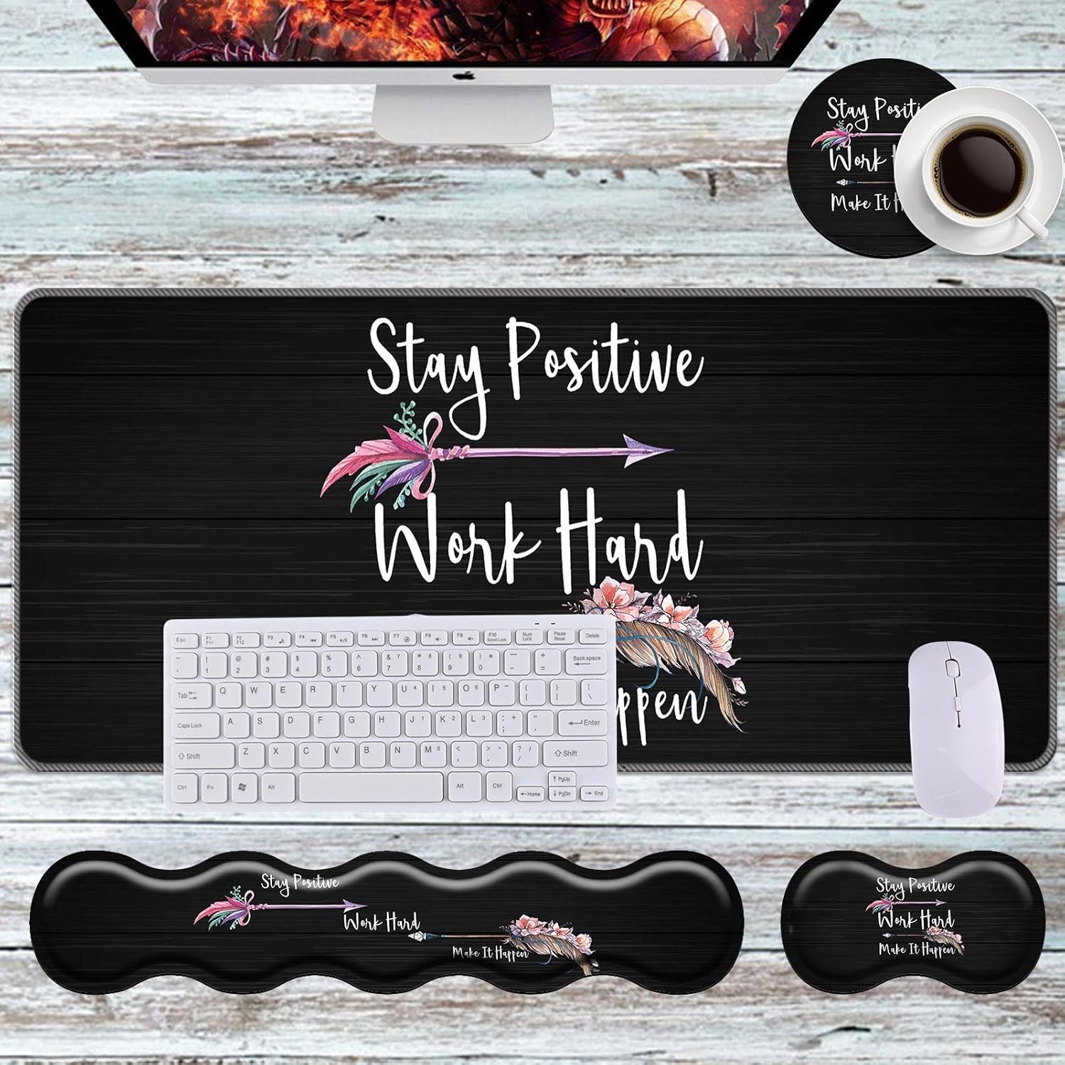 Keyboard Wrist Rest+Mouse Wrist Pad+Desk Pad Set,Memory Foam Ergonomic Easy Typing Pain Relief for Computer Laptop Office Home - Stay Positive Work Hard and Make It Happen 109 81PpUaPNRNL. AC SL1500 - northernschoolofshiatsu.co.uk