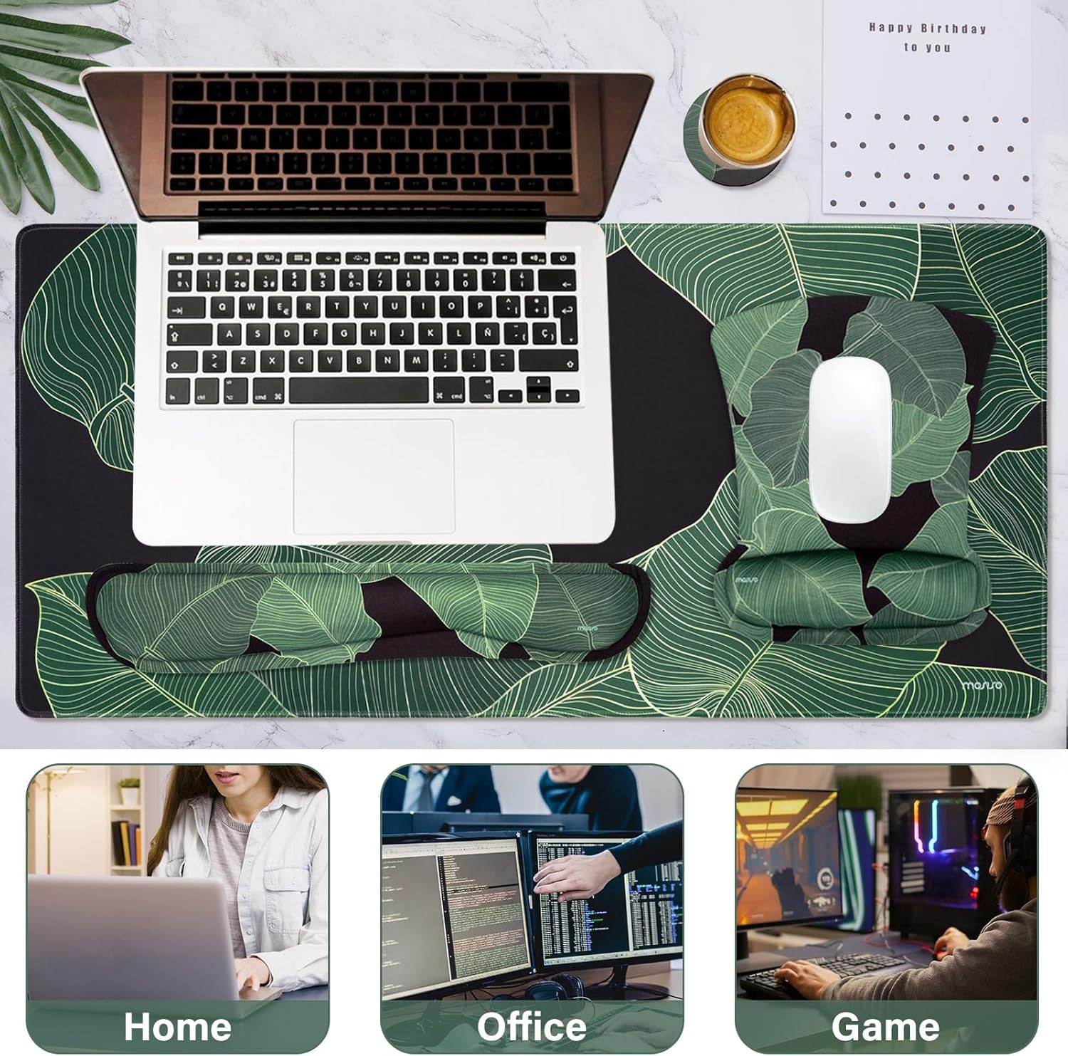 MOSISO Keyboard Mouse Pad Set,Large Gaming Mouse Pad&Keyboard Wrist Rest&Mouse Wrist Rest&Coaster,Ergonomic Non-Slip Leaf Mousepad with Raised Memory Foam for Home Office, Tropical Palm Leaves 7 81PzghSkYYL. AC SL1500 - northernschoolofshiatsu.co.uk