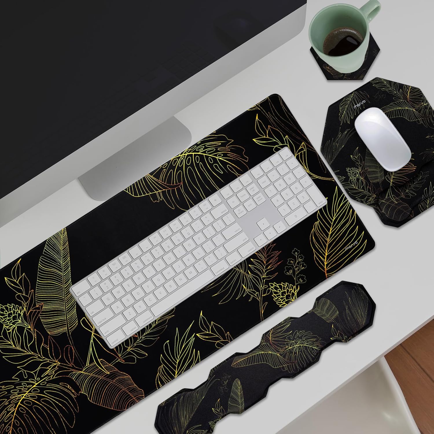 MOSISO Extended Gaming Mouse Pad&Hexagon Keyboard Wrist Rest&Mousepad with Wrist Support&Coaster, Leaf Ergonomic Easy Typing Cushion with Memory Foam for Home Office, Golden Line Monstera Leaf 7 81QLrGvIPcL. AC SL1500 - northernschoolofshiatsu.co.uk