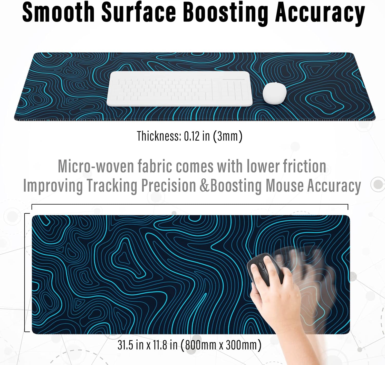 Ovenbird Large Gaming Mouse Pad with Stitched Edges, Minimalist Topographic Map Desk Mat, Extended XL Mousepad with Anti-Slip Base, Cool Desk Pad for Keyboard and Mouse, 31.5 x 11.8 in, White 13 81S4Qz6OBYL. AC SL1500 - northernschoolofshiatsu.co.uk