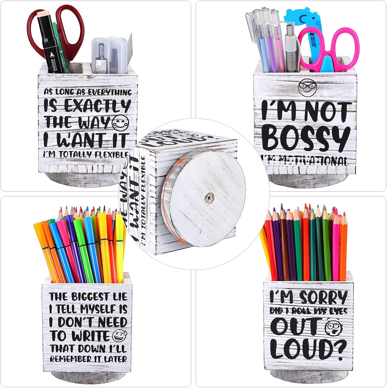 Wooden Spinning Pen Holder for Desk I'll Remember It Later Pencil Holder Cute Organizer Funny Desk Decor Pencil Case Art Supply Storage Box for Home Office (White) 3 81SB9nsh7FL. AC SL1500 - northernschoolofshiatsu.co.uk