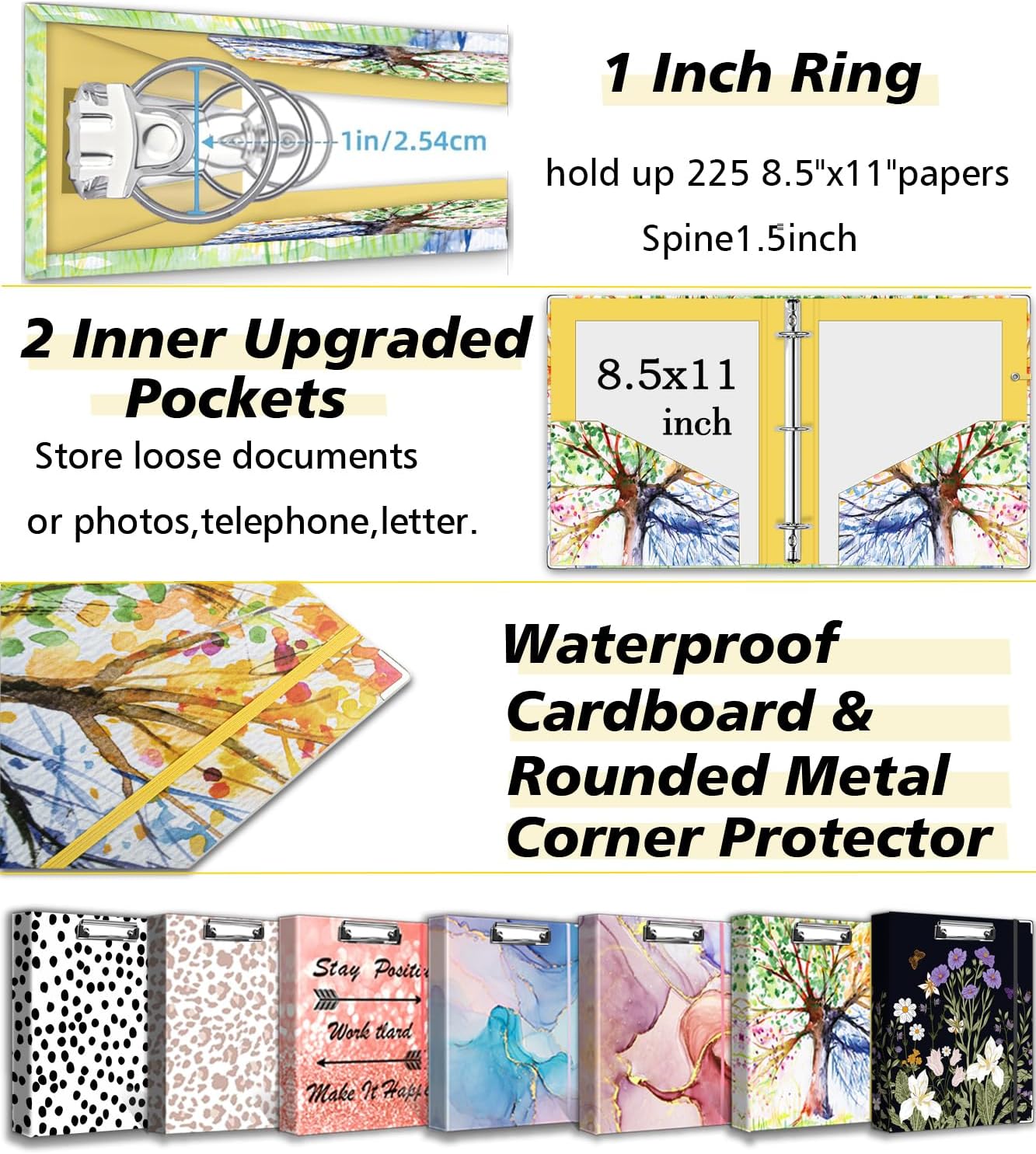 3 Ring Binder 1 Inch, Three Ring Binders Organizer with Clipboard, 5-Tabs Pockets Dividers, Plastic Folder, 18 Divider Stikers, BVSSX Pretty Binder with Pen Loop (Black Weeds, Letter Size) 92 81SIythKfdL. AC SL1500 - northernschoolofshiatsu.co.uk