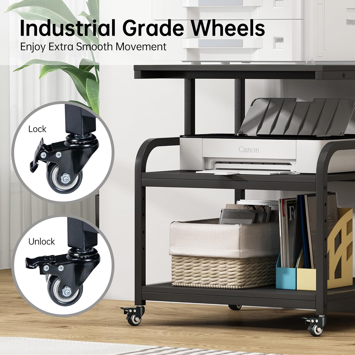 Large Printer Stand Table 23.6 x18.9 x 30 Inches with Height Adjustable Storage Shelf, 3 Tier Rolling Printer Cart with Wheels for Home Office, Gray 32 - northernschoolofshiatsu.co.uk