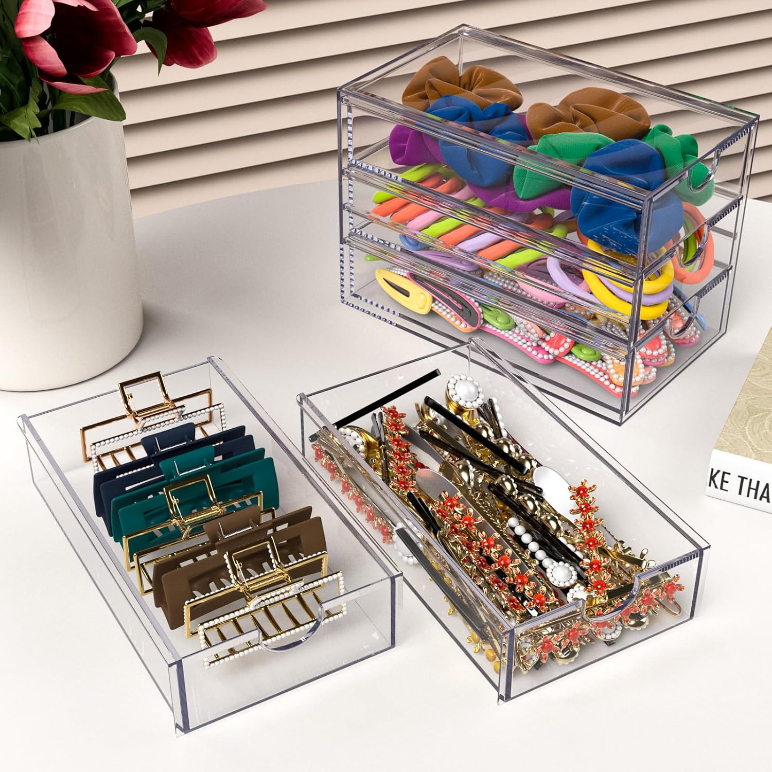 Noverlife 3 Drawers Hair Accessories Organizer, Clear Acrylic Hair Ties Desktop Craft Drawer Cabinet, Hair Claws Desk Organizer Storage Containers Box with Pull-Out Drawer for Bathroom Closet Office 2 81T+akvOy8L. AC SL1500 - northernschoolofshiatsu.co.uk