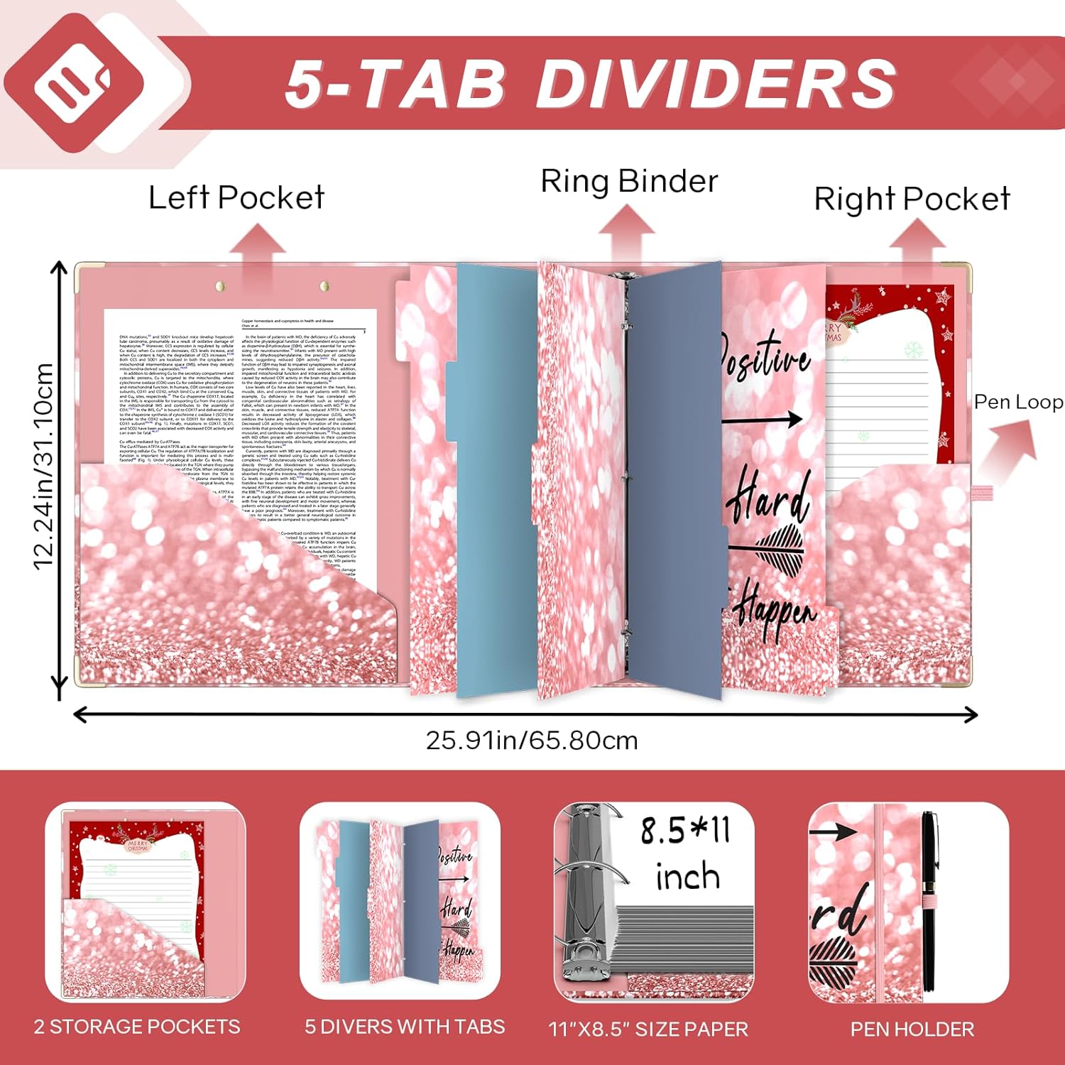 2 Inch 3 Ring Binders for Letter-Size 11" x 8.5" with 5-Tab Dividers and Low Profile Clipboards Three Ring Binder for School Class Office Supplies, Rose Floar 110 81TQSEJuPcL. AC SL1500 - northernschoolofshiatsu.co.uk