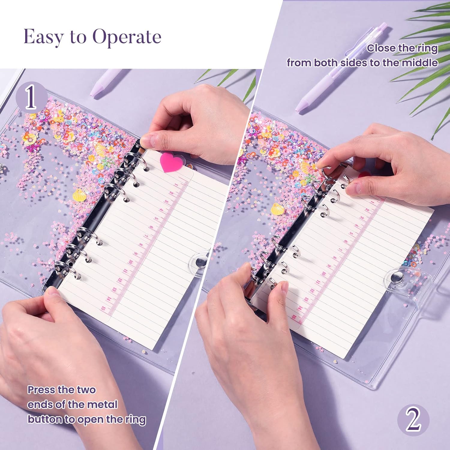 NEWEST 2 Pieces A6 Refillable Binder Covers PVC Round Ring Planner Protector with Glitter Confetti Sequins & Snap Button Closure Loose Leaf Folder Notebook for A6 Refill Paper School Office Supplies 5 81W2UGt6qTL. AC SL1500 - northernschoolofshiatsu.co.uk