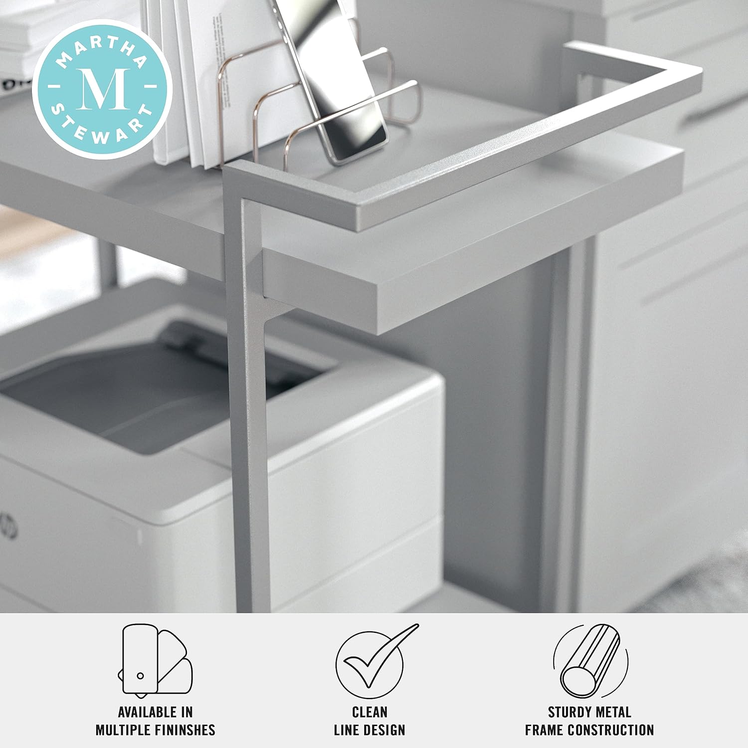 Martha Stewart Liam 2-Tier Mobile Office Storage and Printer Cart in White with Polished Brass Frame 4 - northernschoolofshiatsu.co.uk