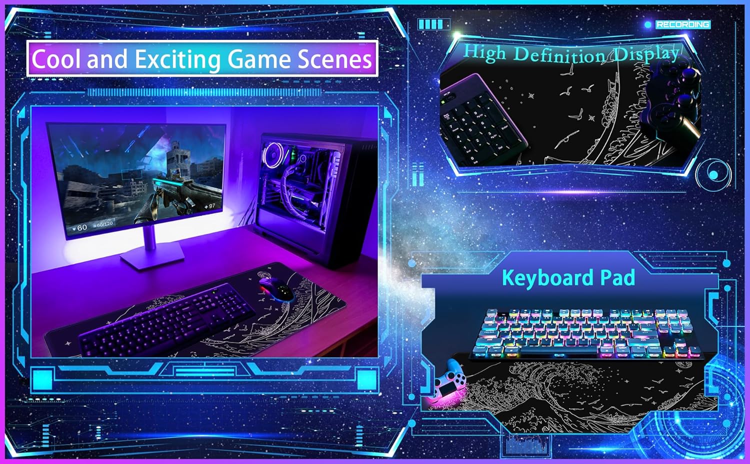 MEWOOCUE® Large Gaming Mouse Pad for Computer,Black Japanese Sea Wave Anime Mouse Mat,Long XXL Waterproof Keyboard Pads,Big Non-Slip Mouse Pads for Game Office Home(31.5 x 11.9 in) 16 - northernschoolofshiatsu.co.uk
