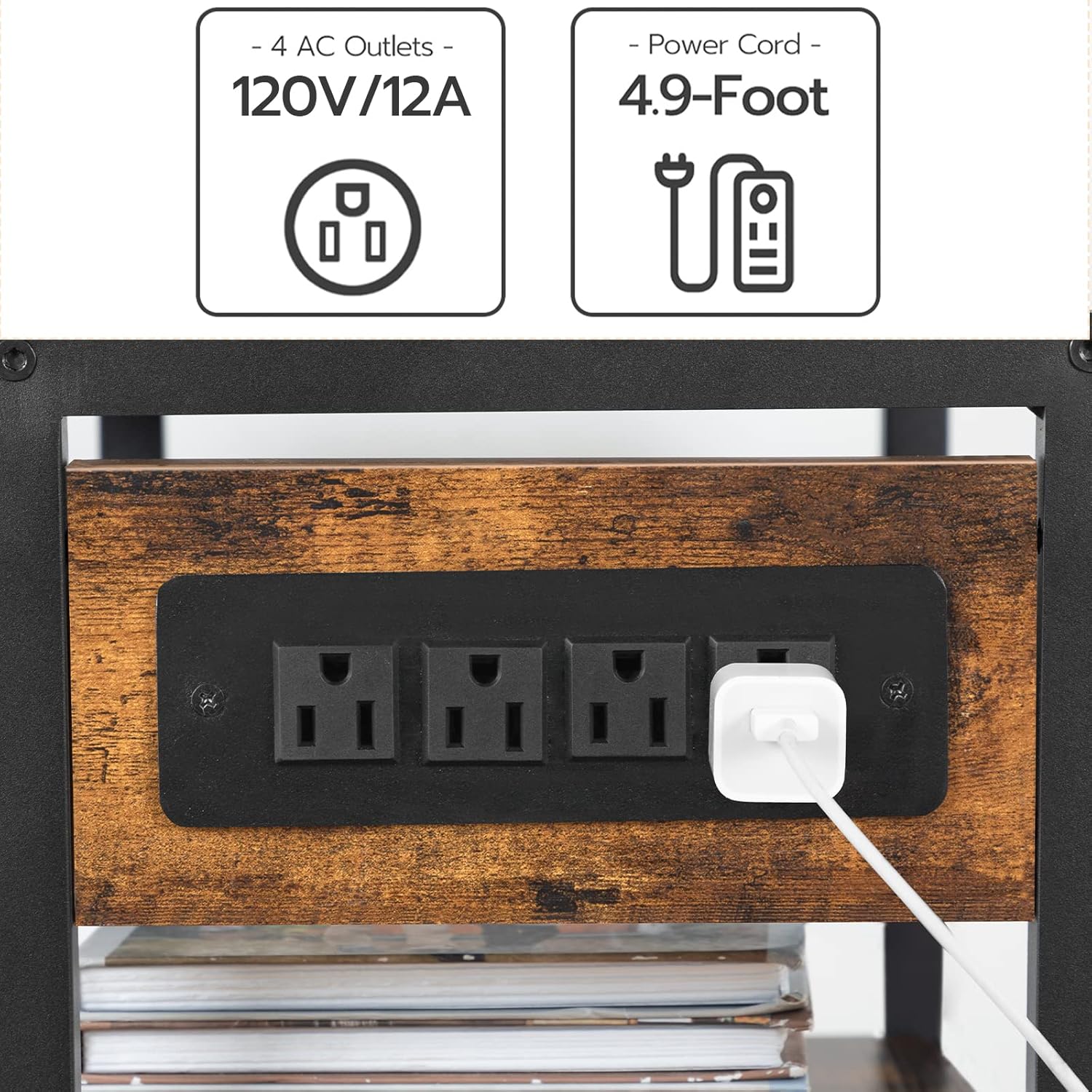 HOOBRO Industrial Printer Stand with Charging Station, 3-Tier Printer Table, Rolling Printer Cart with Adjustable Shelf and Hook, Rustic Brown and Black BF28UPS01 5 - northernschoolofshiatsu.co.uk