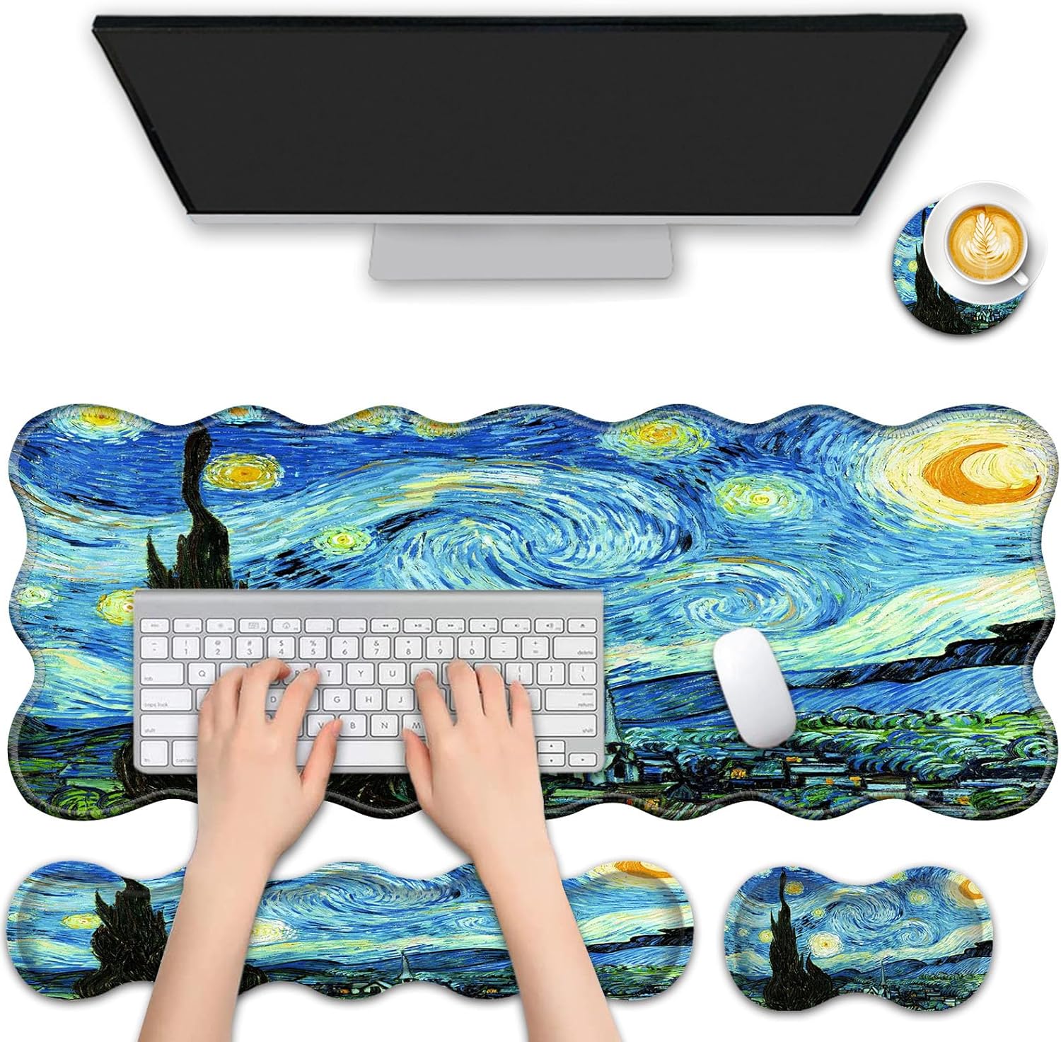 4 in 1 Desk Mat Set,Mouse Pad with Keyboard Wrist Rest,Wave-Shaped Design,Non-Slip Rubber Base,Waterproof,for Home,Office,Gaming,Starry Night 12 81Z6T1W2fiL. AC SL1500 - northernschoolofshiatsu.co.uk