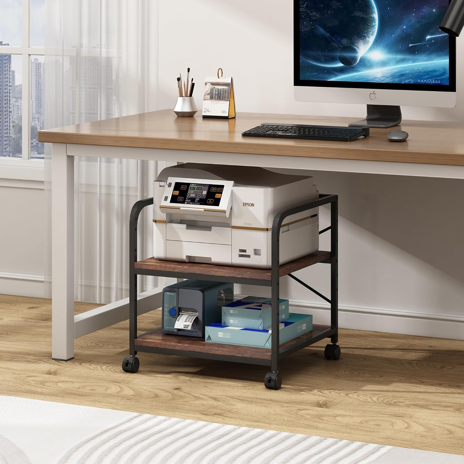 2 Tier Under Desk Printer Stand with Storage, 20 Inches Deep Large Printer Table with Height Adjustable Shelf, Rolling Printer Cart with Wheels for Home Office - Black 23 81au877vnJL. AC SL1500 - northernschoolofshiatsu.co.uk