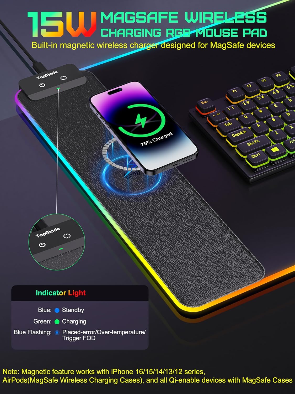 TopMade Wireless Charging Mouse Pad, RGB Gaming Mousepad Home Office Large Desk Pad with 13 Light Modes, Ultra-Smooth Surface, Non-Slip Rubber Base, Black Computer Desk Mat (No Power Adapter Included) 2 81cVkjhNr8L. AC SL1500 - northernschoolofshiatsu.co.uk