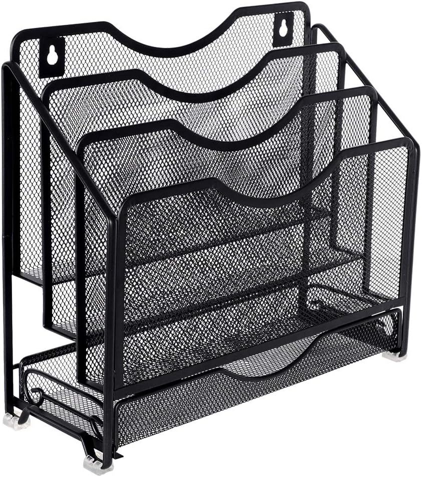 EasyPAG Mesh Desk Paper Organizer Wall Hanging File Holder with 3 Upright File Organizer and Sliding Drawer,Black 1 81dJaP89P0L. AC SL1330 - northernschoolofshiatsu.co.uk