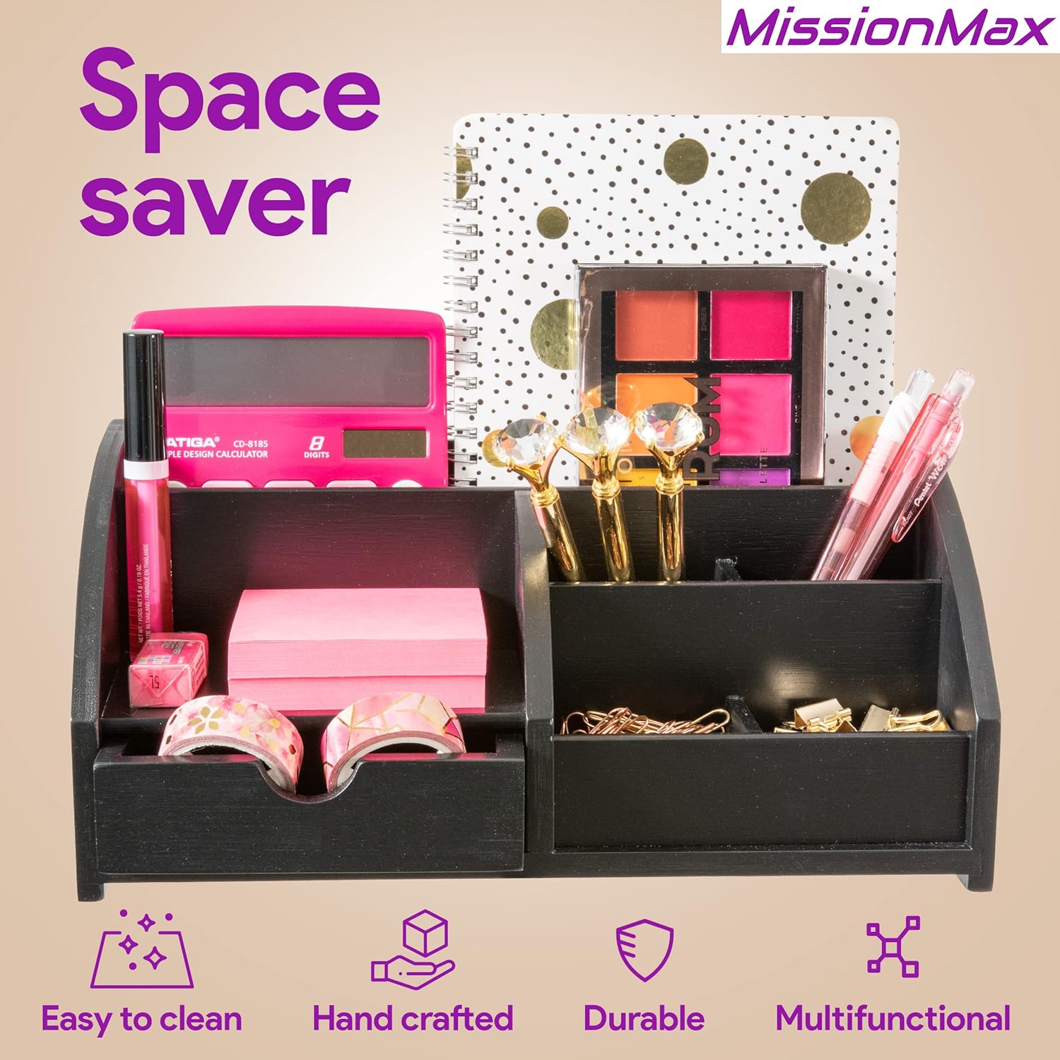 Black Medium Bamboo Caddy Desk Organizer and Storage with Drawer and Compartments for all your Office and Home needs 7 81dWHo6mcjL. AC SL1500 - northernschoolofshiatsu.co.uk