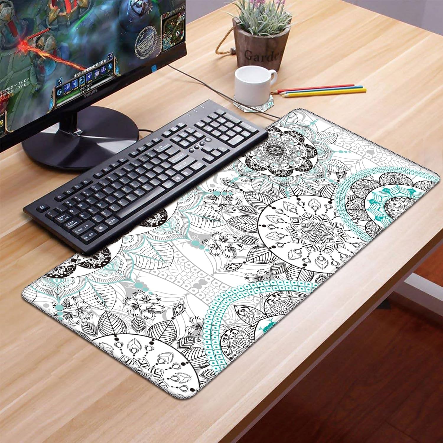 Mouse Pad,Desk Mat,Computer Mouse Pad and Cute Coasters,31.5"x11.8" with Non-Slip Rubber Base Mouse Pad,for Mouse Pads for Laptop,Gaming Office Home,Washable Mousepad,Black Blooming Flowers Floral 20 81ezcbg+7sL. AC SL1500 - northernschoolofshiatsu.co.uk